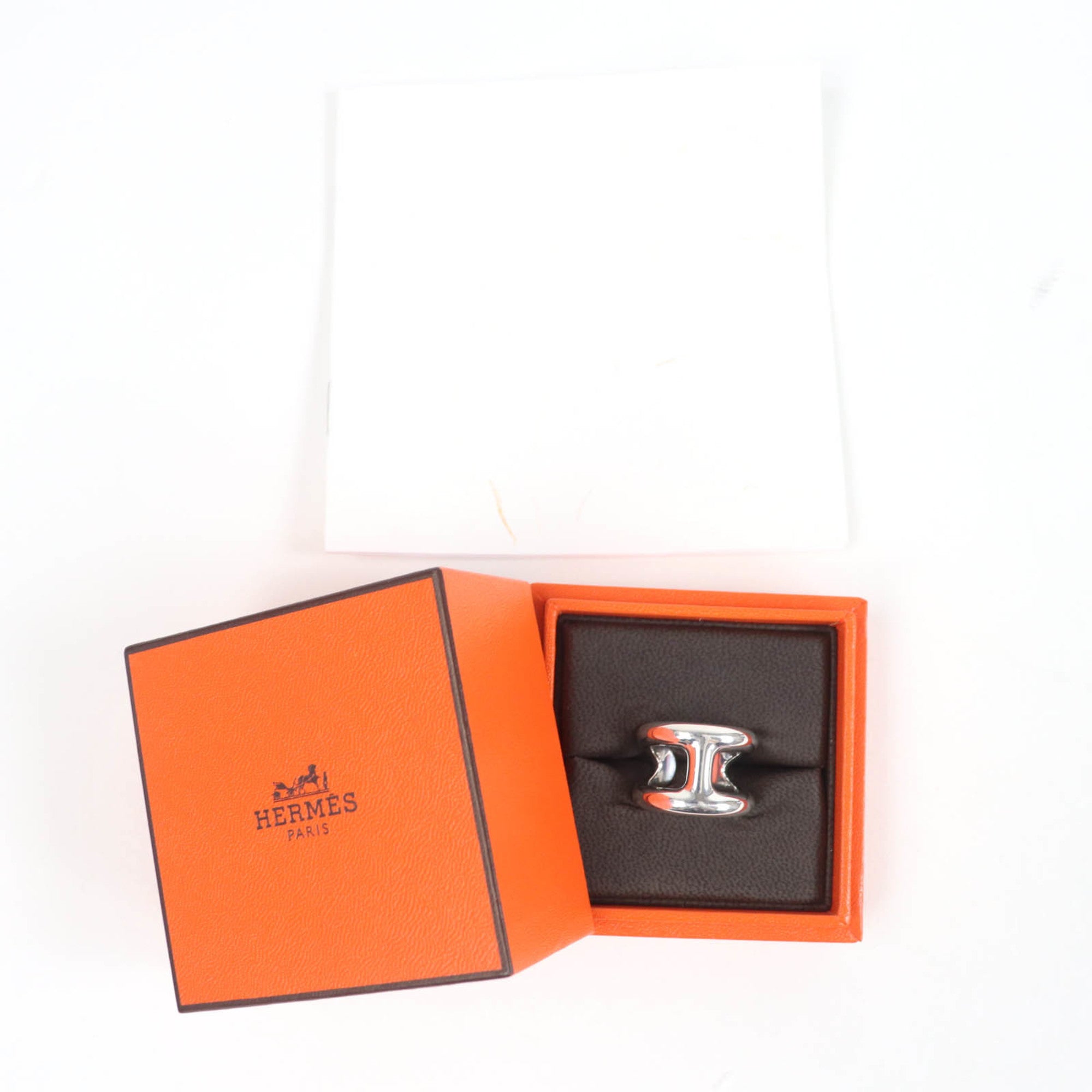 HERMES Osmoz GM Ring, AG925 Silver, Size 50, Approximately Japanese Size, Includes Box, Made in Italy, Weight 14.9g, Women's — Like New
