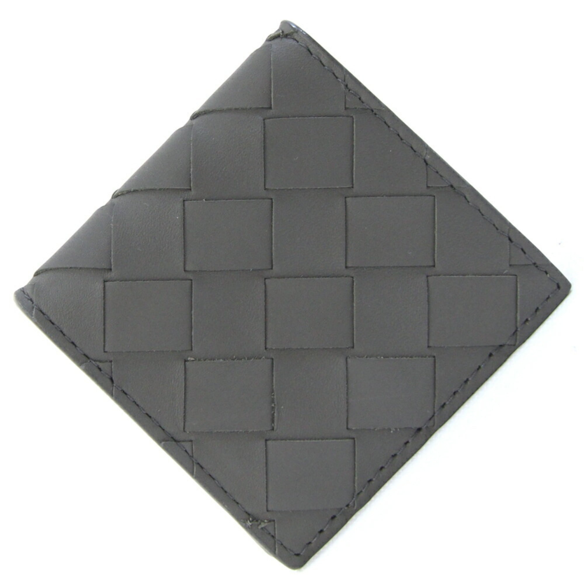 Bottega Veneta Intrecciato Coin Case 596579 Dark Gray Leather Compact Wallet with Purse, Tri-Fold Mini Wallet, Square, for Men and Women