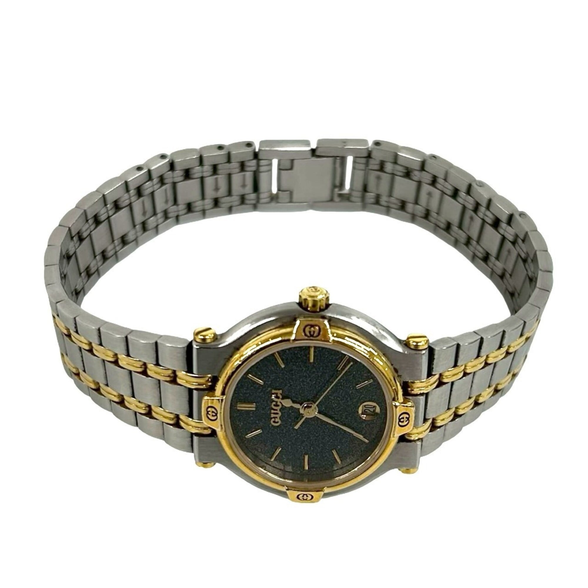 GUCCI 9000L Logo Engraved Stainless Steel Quartz Wristwatch, Silver, 26018 — Good