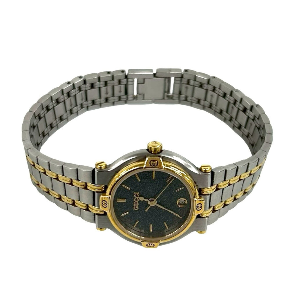 GUCCI 9000L Logo Engraved Stainless Steel Quartz Wristwatch, Silver, 26018 — Good