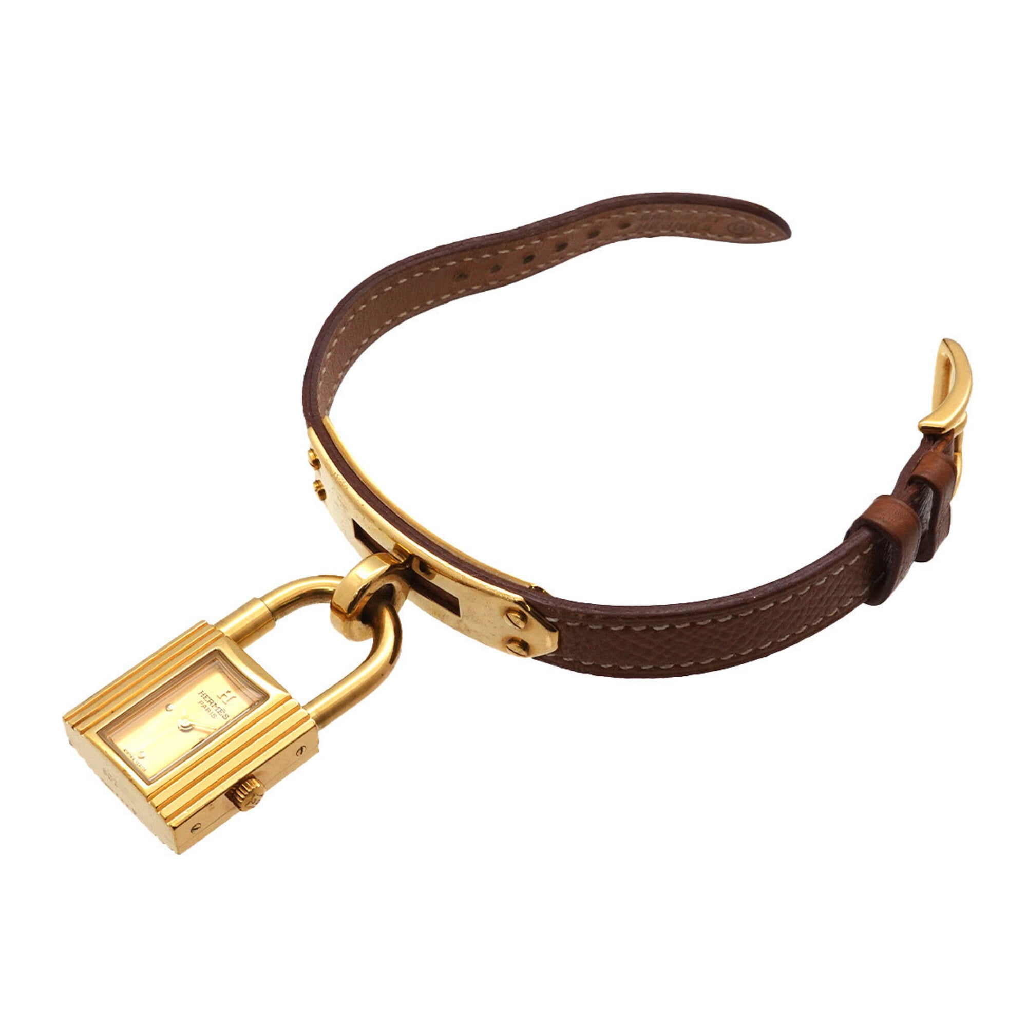 Hermes Kelly Watch, Ladies' Gold and Brown Quartz Watch with Padlock — Very Good