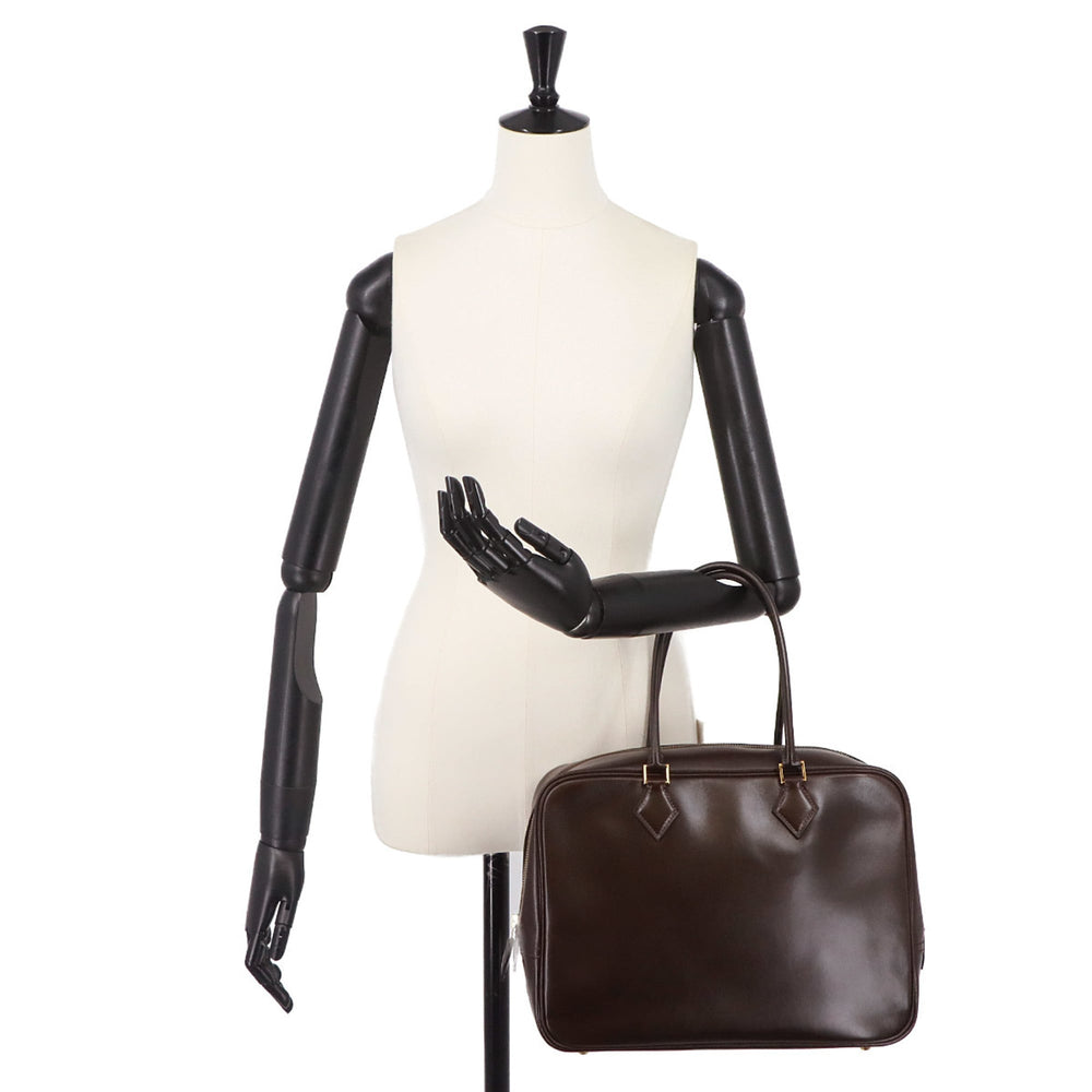 Hermes Plume 32 Handbag, Box Calf Leather, Ebene, □G Stamp, Gold Hardware — Like New