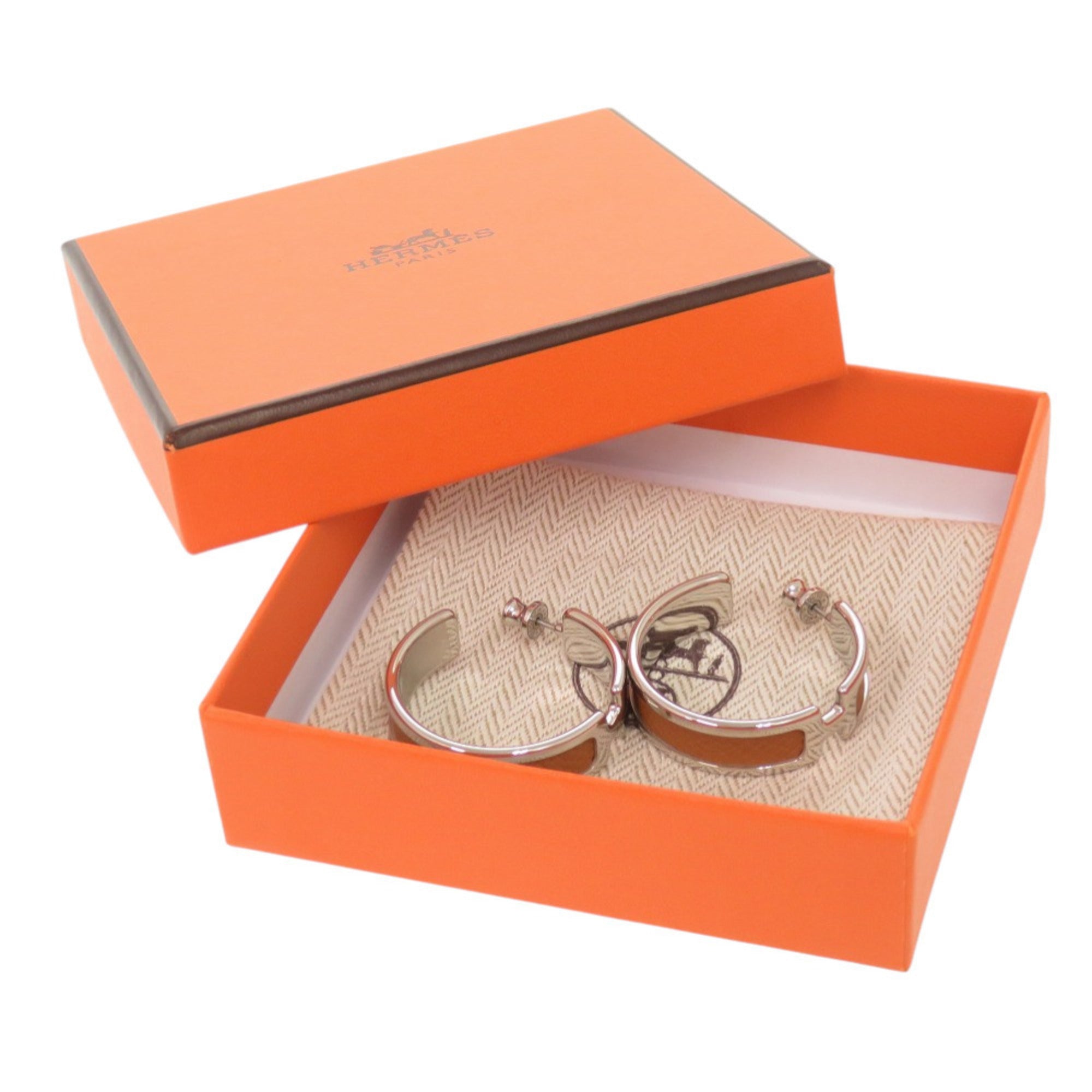 Hermes Olympe Veau Epsom Gold Silver Hardware Earrings Accessory 0399 HERMES — Like New