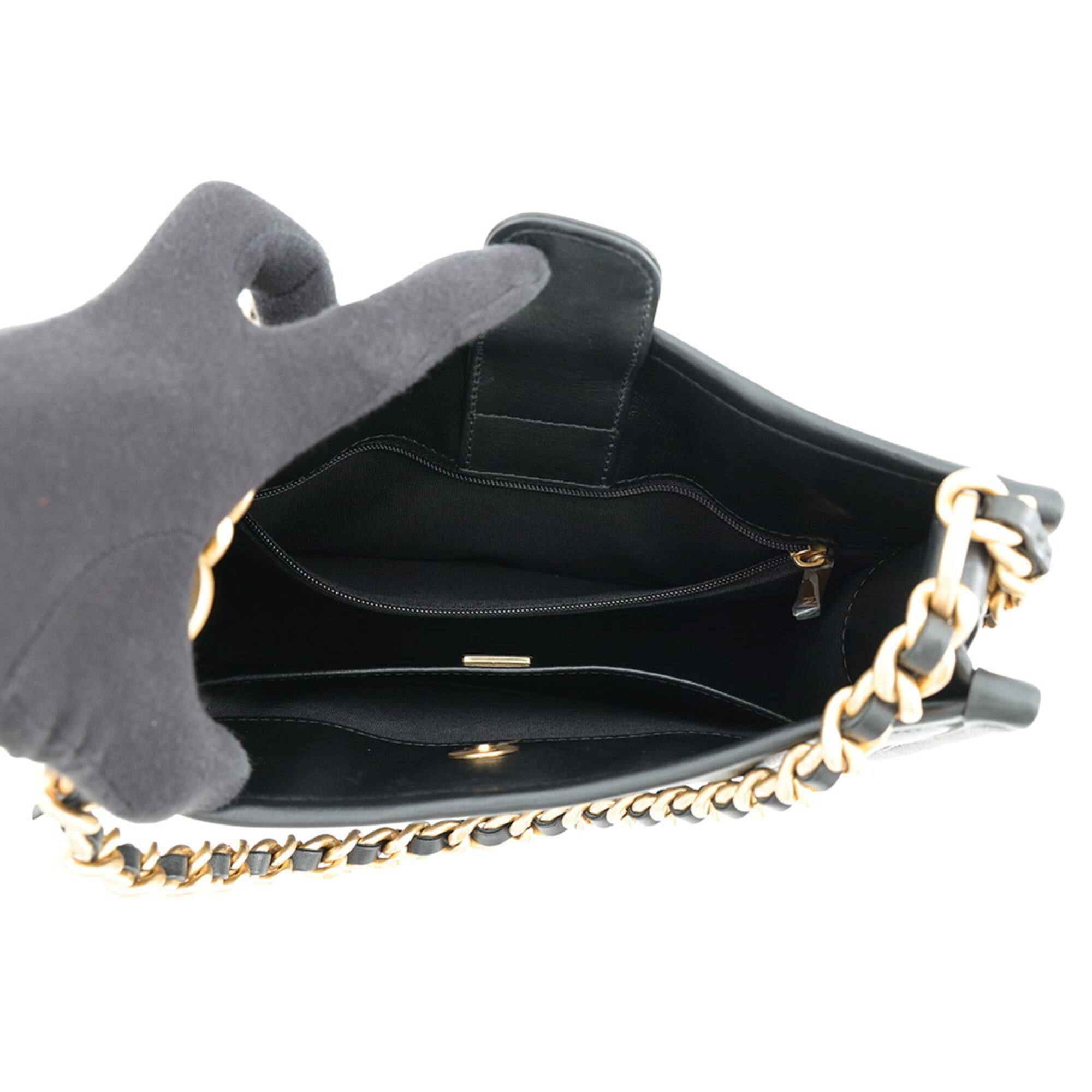 Chanel Chain Shoulder Bag, Matelassé, Coco Mark, Hobo, Lambskin, CHANEL 2-way, Black, Handbag, Women's — Like New