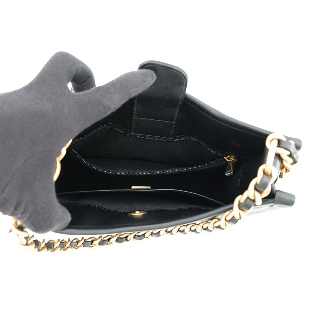 Chanel Chain Shoulder Bag, Matelassé, Coco Mark, Hobo, Lambskin, CHANEL 2-way, Black, Handbag, Women's — Like New
