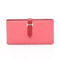 Hermes Hermès Bearn Soufflet bifold long wallet, leather, Chevre, women's, pink and red, Rouge Casac