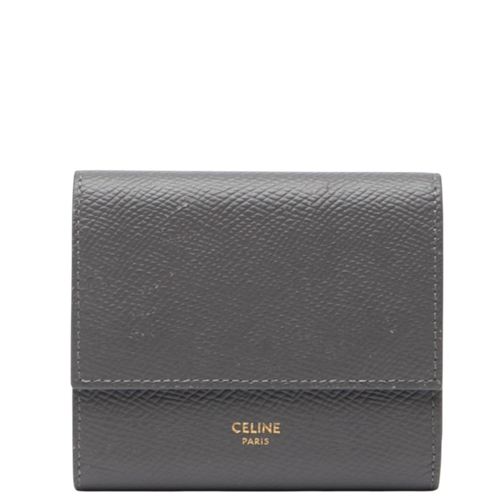 Celine Tri-fold Wallet Gray Leather Women's CELINE