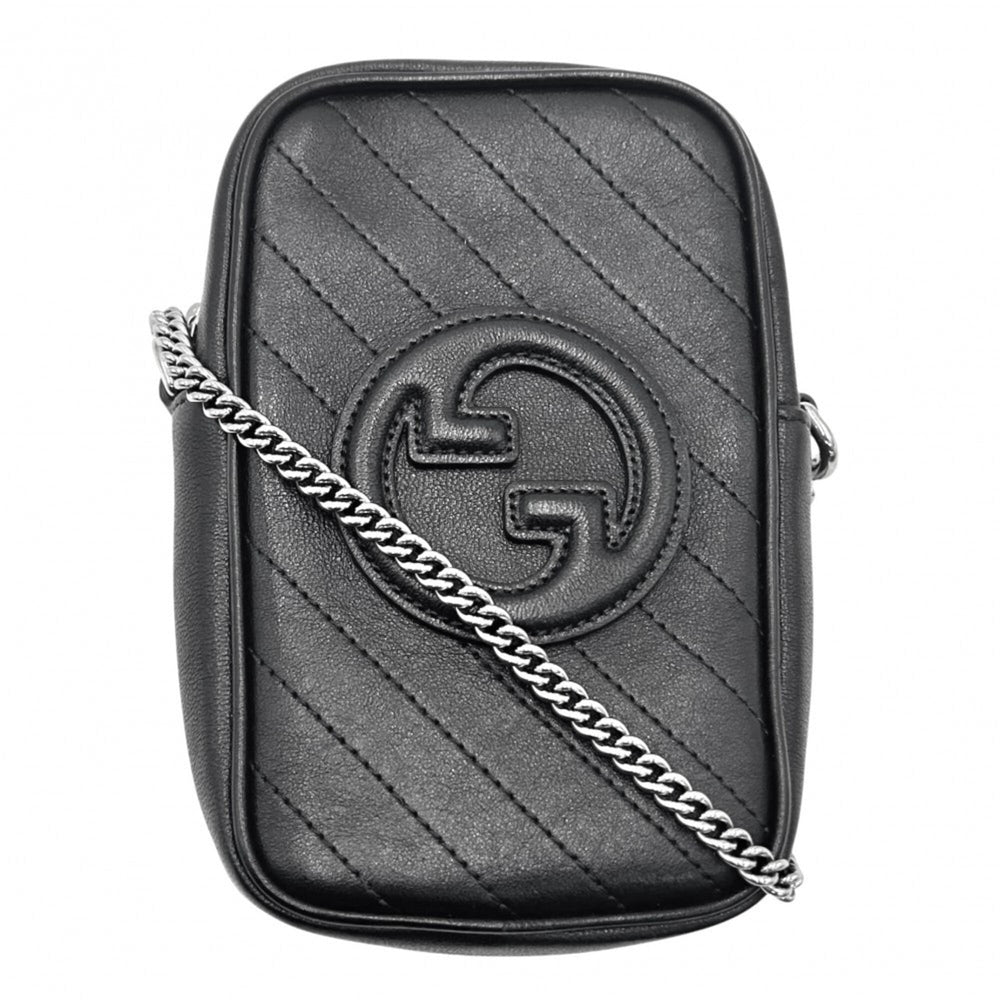 Gucci GG Blondie Chain Shoulder Bag for Women, Small Size, Leather, Black, Silver Hardware, 760315 — Like New