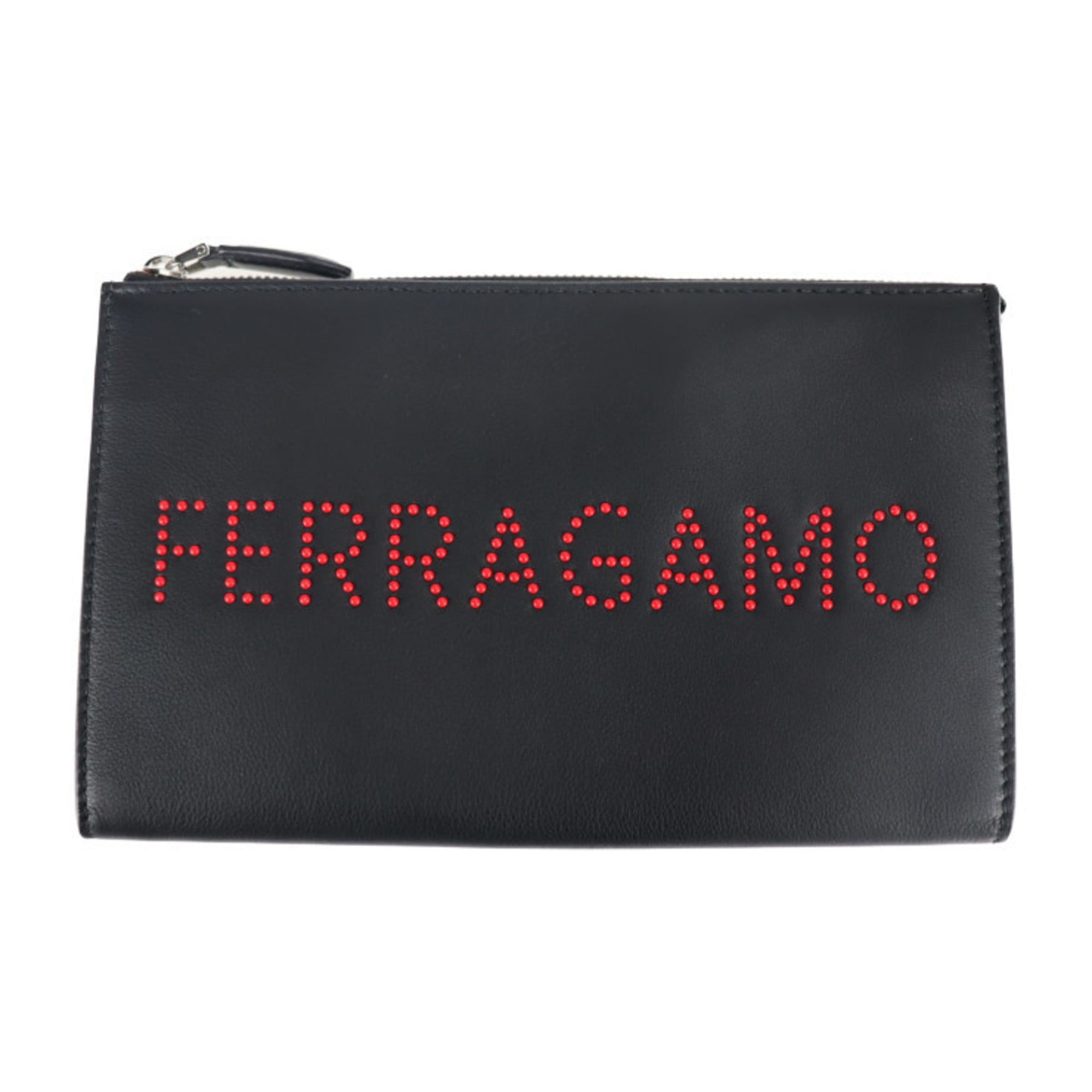 Salvatore Ferragamo studded clutch bag 24 A121 leather black — Like New