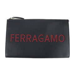 Salvatore Ferragamo studded clutch bag 24 A121 leather black — Like New
