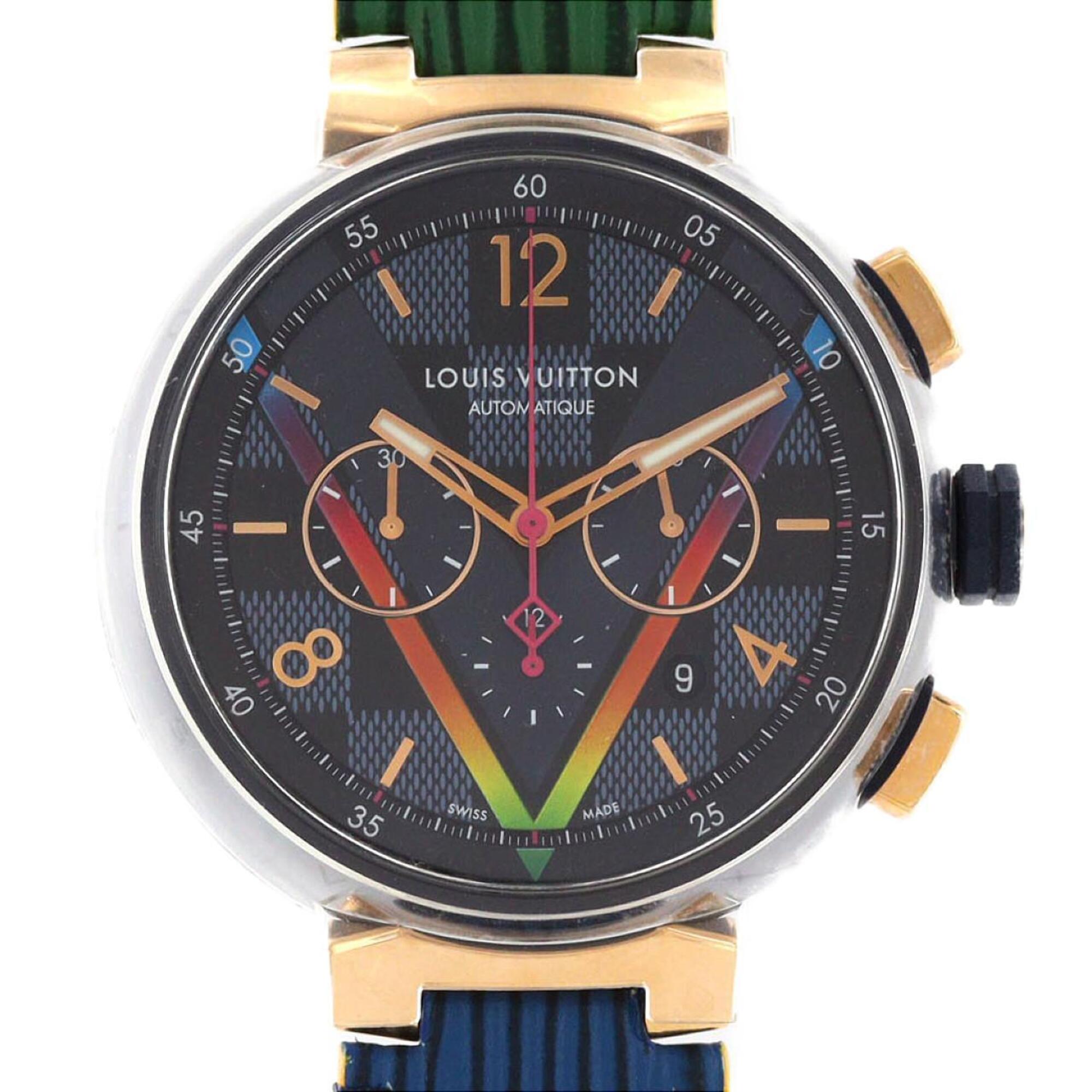 Louis Vuitton Tambour Chrono Damier Cobalt V Rainbow PVDxPG LIMITED QA129 SSxPG Automatic Watch — Good