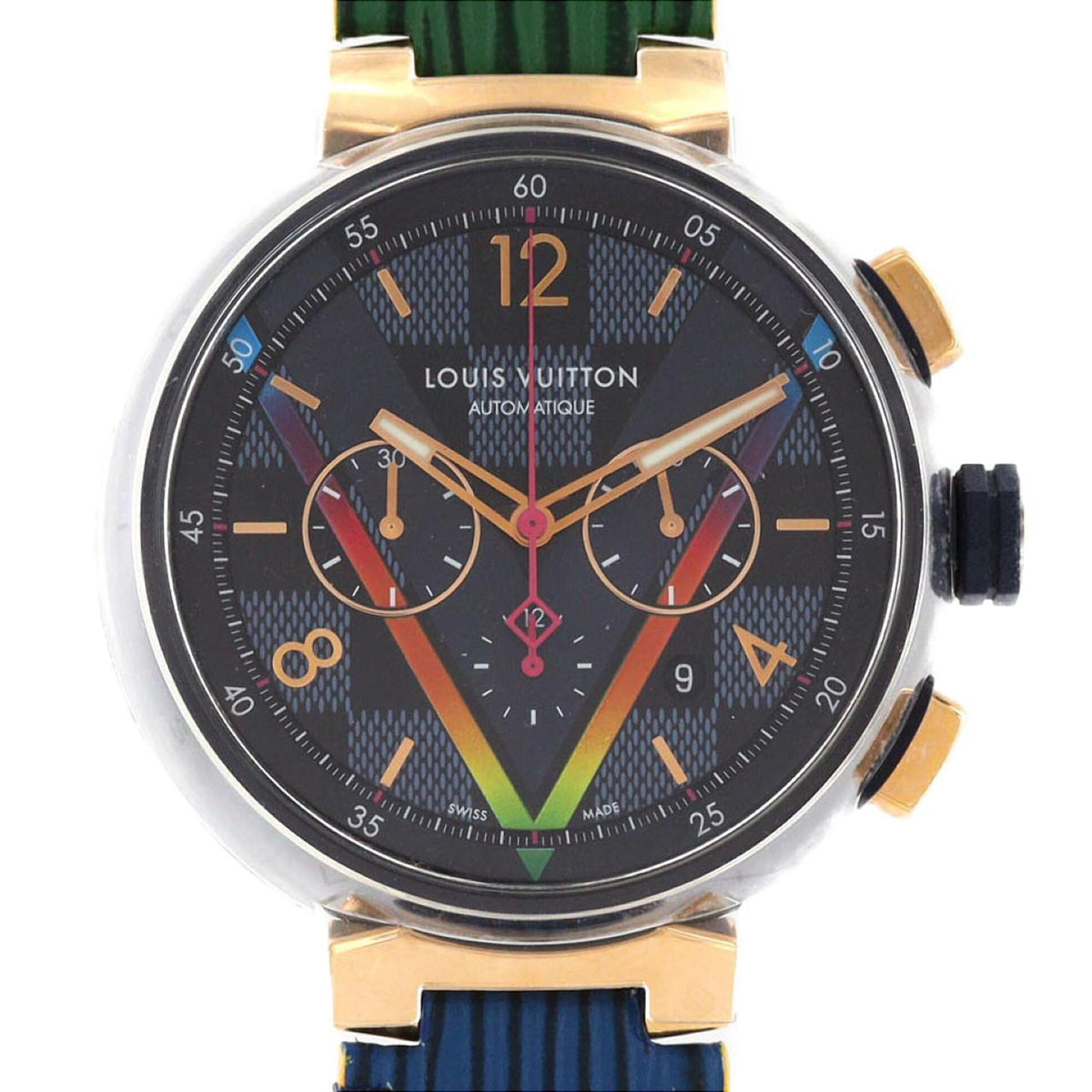 Louis Vuitton Tambour Chrono Damier Cobalt V Rainbow PVDxPG LIMITED QA129 SSxPG Automatic Watch — Good