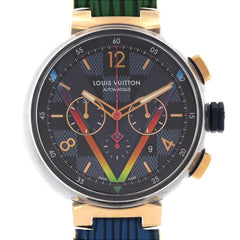 Louis Vuitton Tambour Chrono Damier Cobalt V Rainbow PVDxPG LIMITED QA129 SSxPG Automatic Watch — Good
