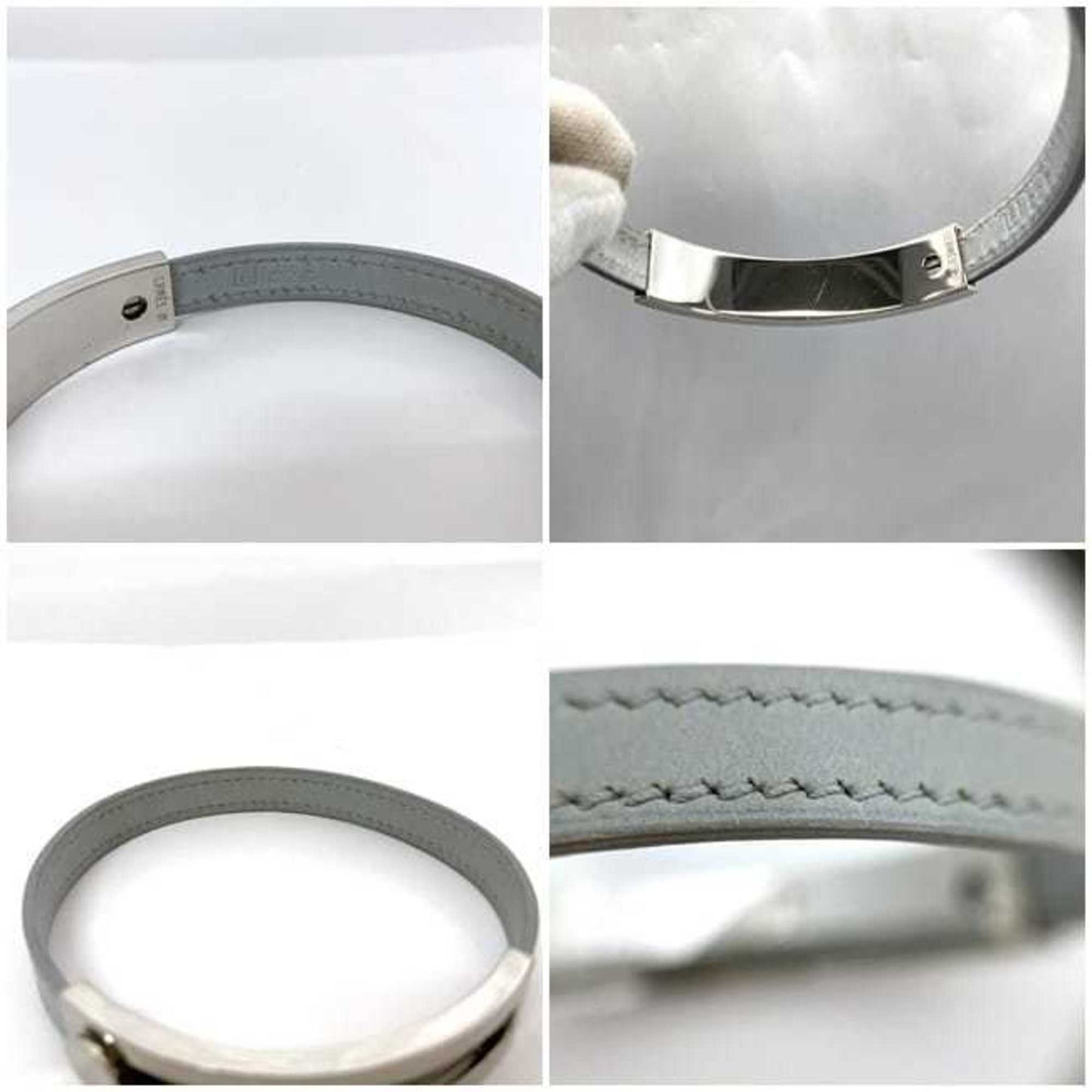 Hermes Bracelet Puspus ec-22360 Grey Silver Leather Metal □F Stamp HERMES Adjustable Size Ladies Accessory