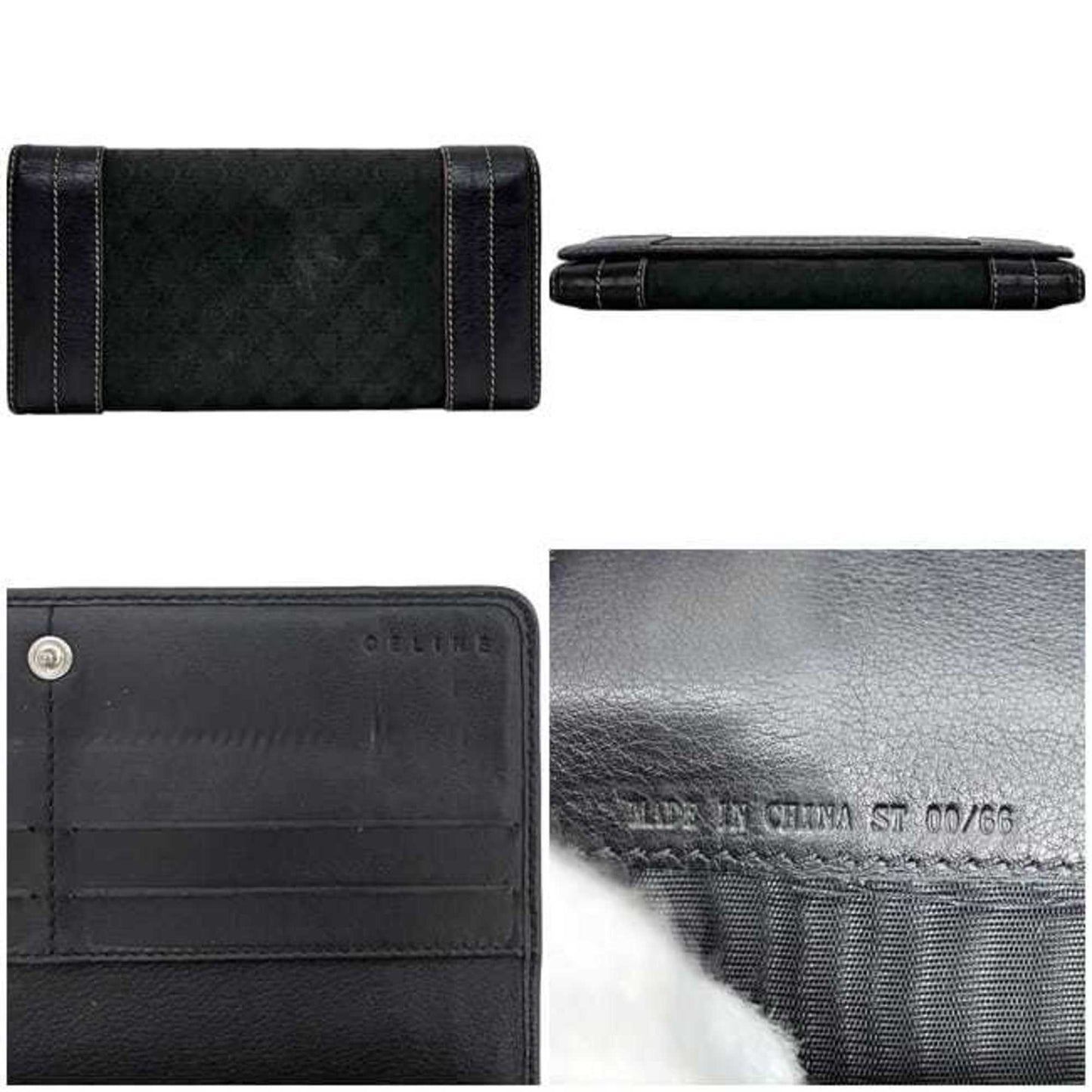 Celine bifold long wallet ec-24339 black macadam canvas leather ST 00/66 CELINE men's women's nylon stitching