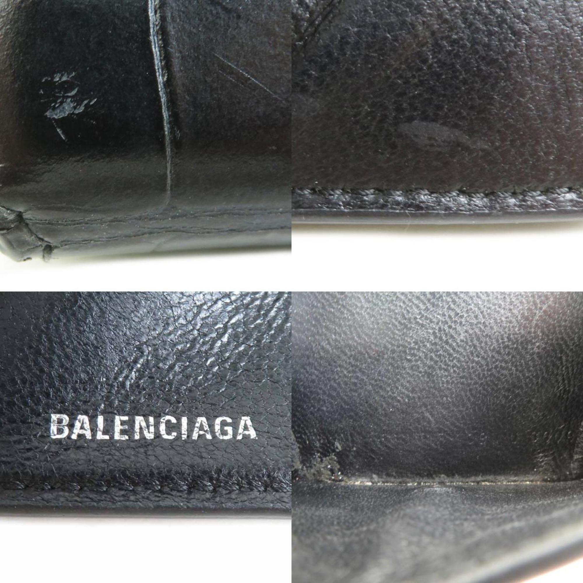 Balenciaga BALENCIAGA Tri-fold Wallet Embossed Leather Black Men's Women's h31624k