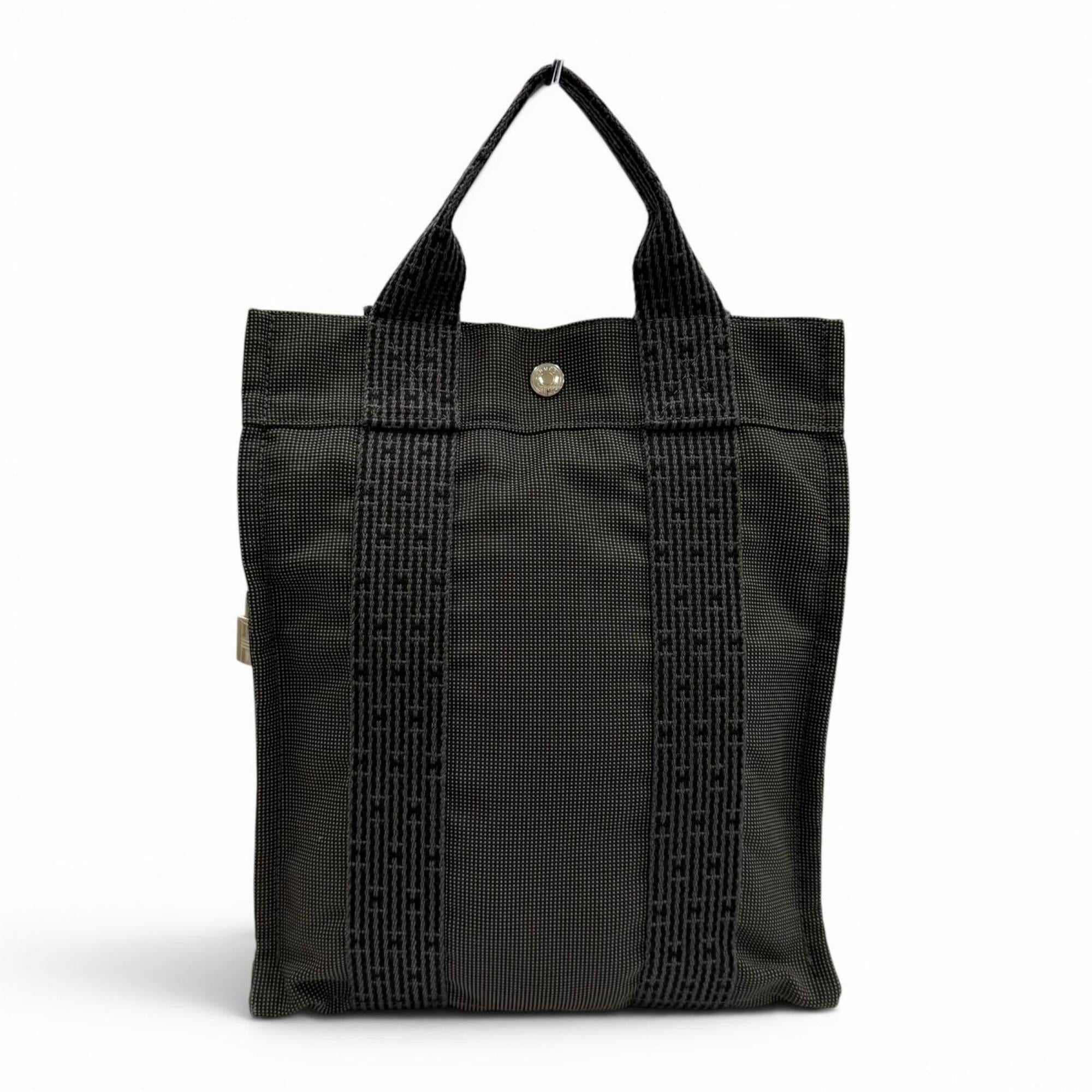 HERMES Hermes Herline Ad PM Canvas Backpack Daypack with Padlock, Gray, Made in France, Women's — Like New