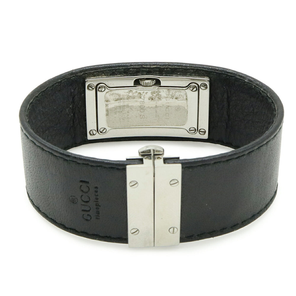 GUCCI Women's Quartz Watch 7800S, Black Dial, Stainless Steel, Leather Strap — Good