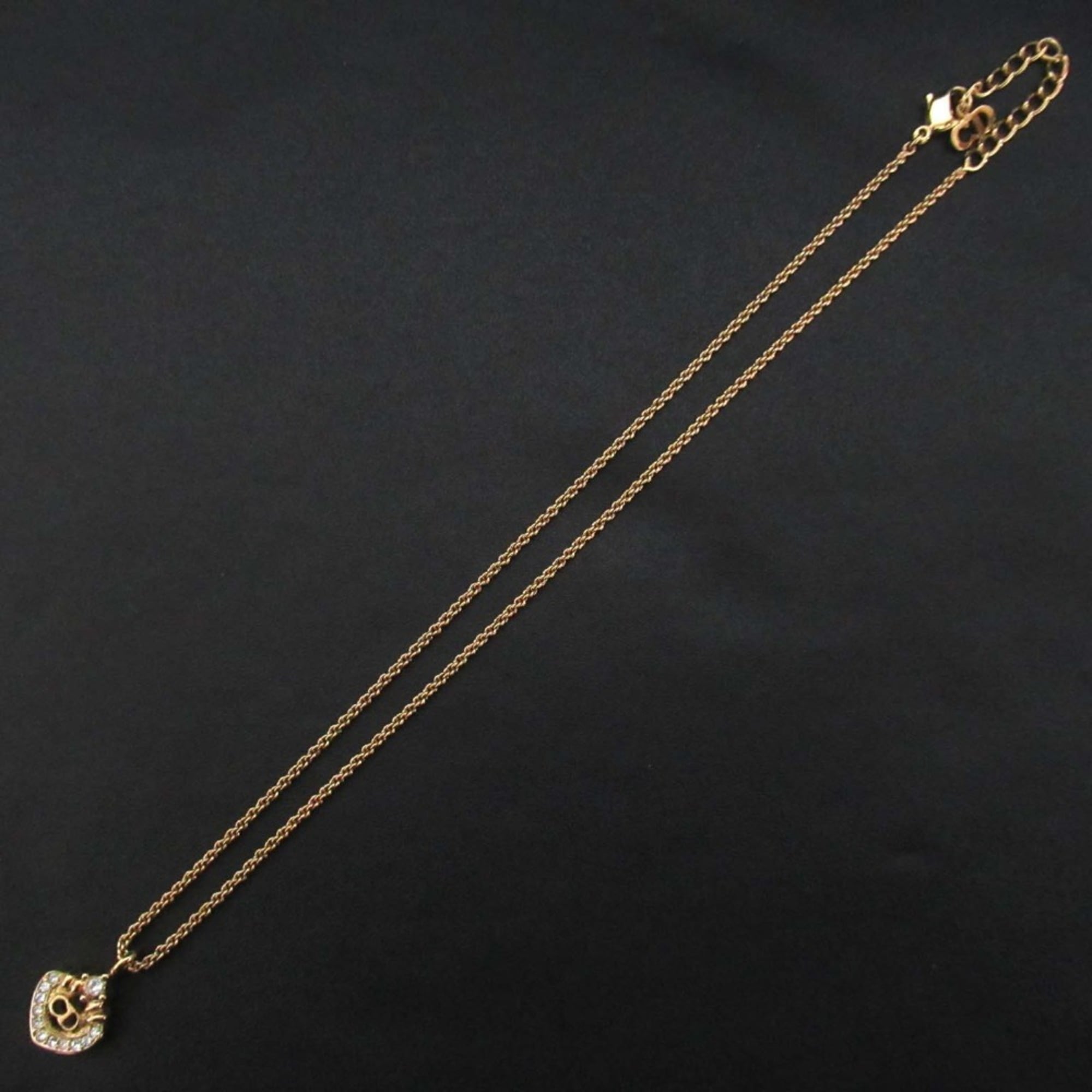 Christian Dior Vintage CD Logo Rhinestone Necklace Pendant GP Gold Color Women's