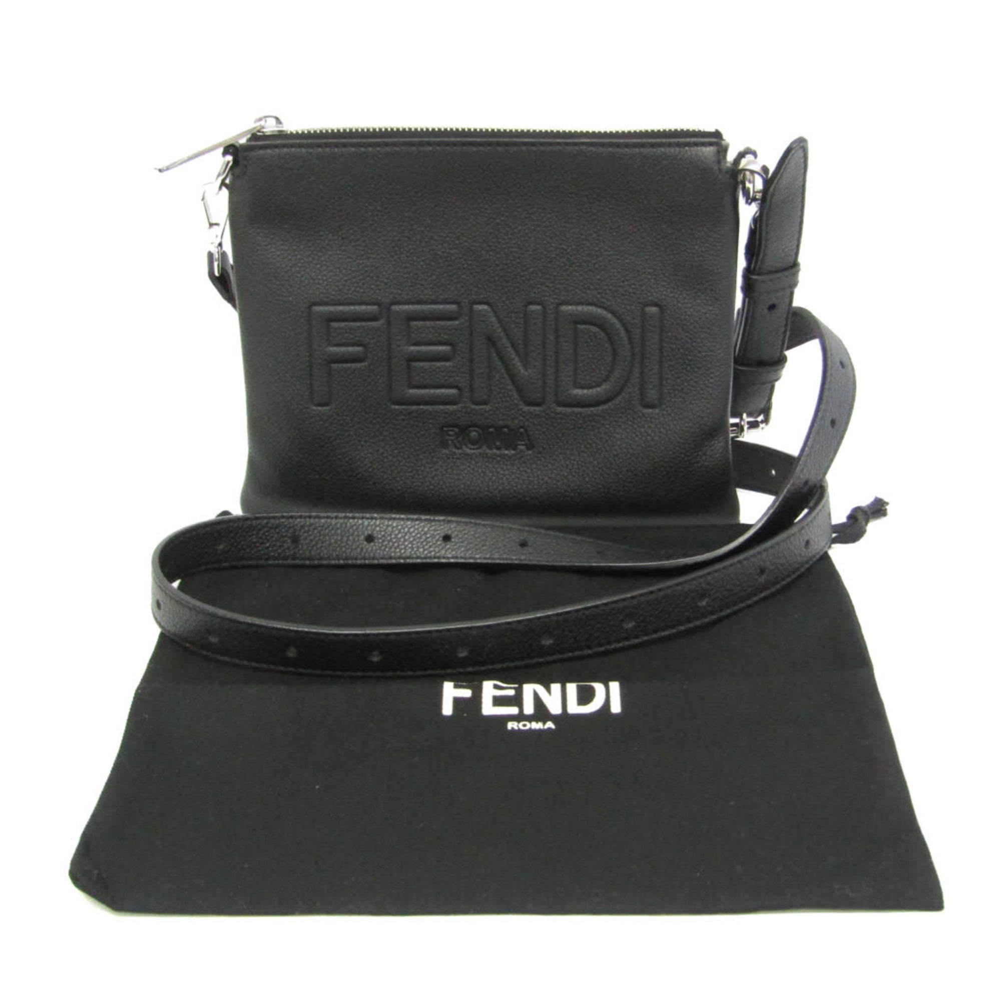 Fendi 7N0146 Women,Men Leather Shoulder Bag Black — Like New