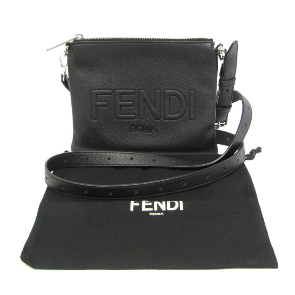 Fendi 7N0146 Women,Men Leather Shoulder Bag Black — Like New