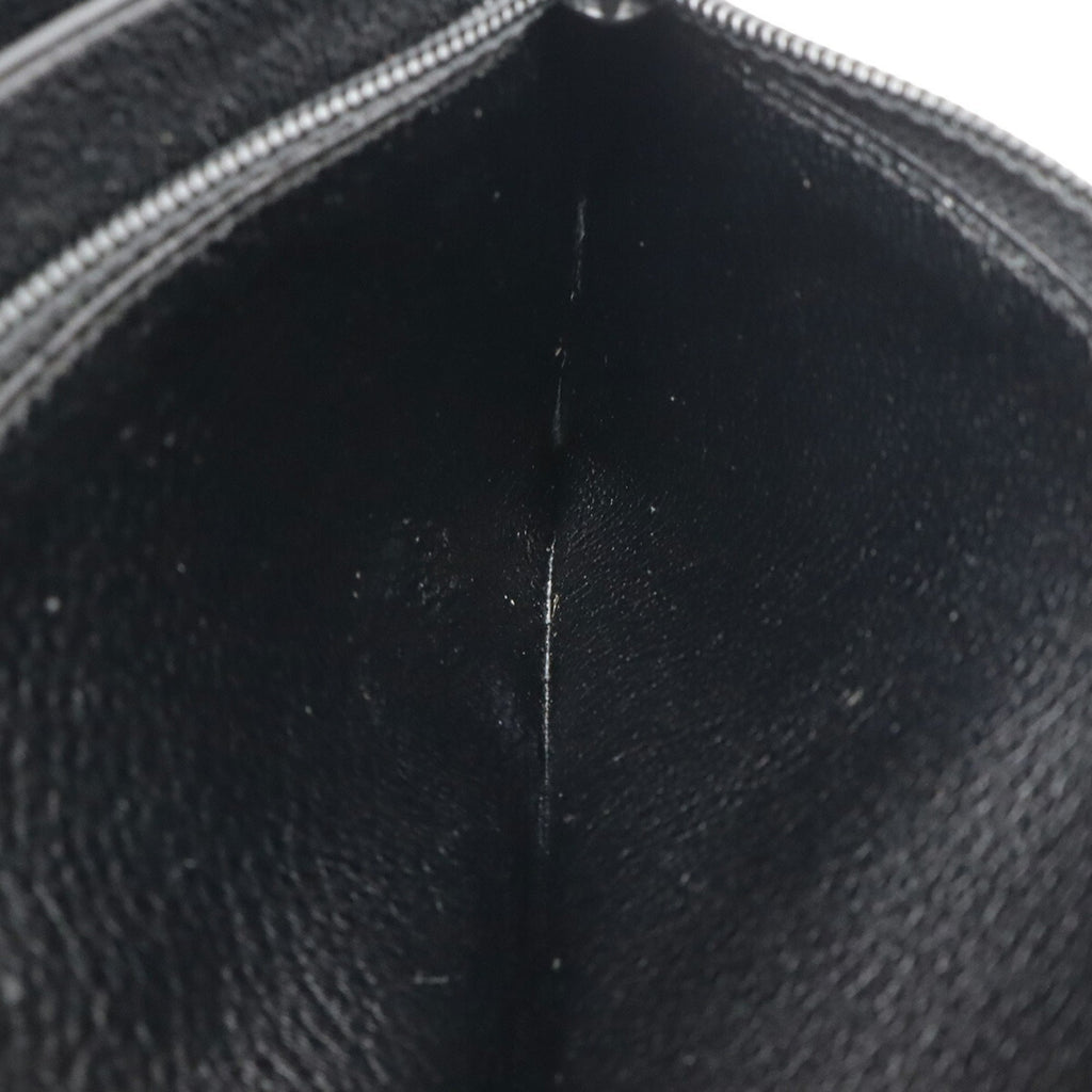 HERMES Charlie Travel Case, Multi-Purpose Passport Round Wallet, Box Calf Leather, Black, 〇U Stamp