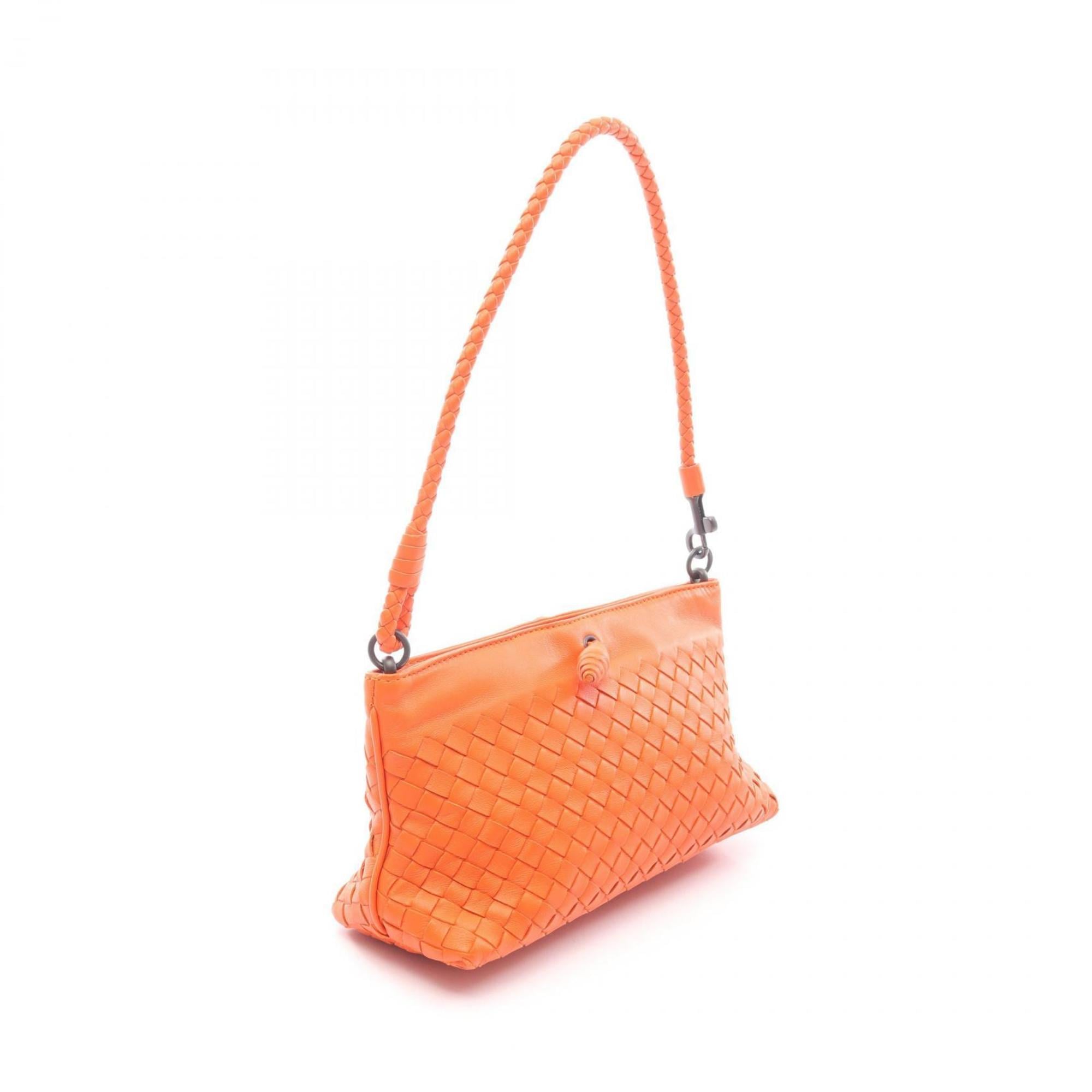 Bottega Veneta Intrecciato Shoulder Bag, Leather, Women's, Orange