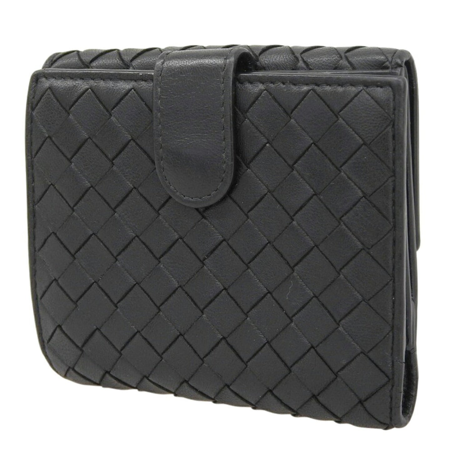 Bottega Veneta Intrecciato Compact Wallet, Double Folding Black Leather