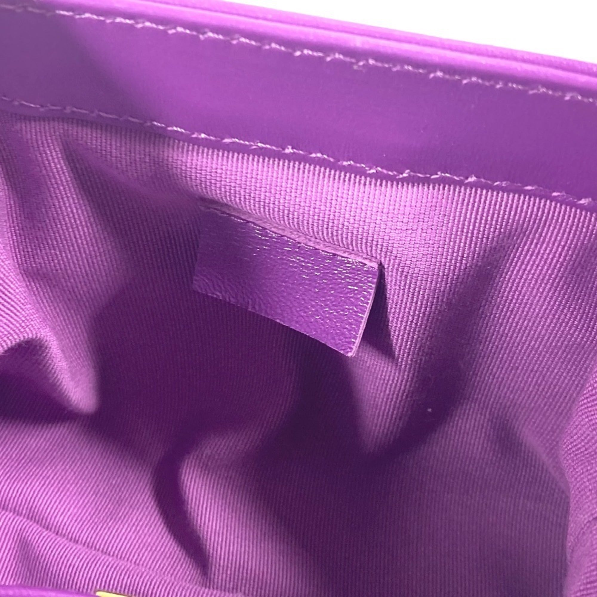CHANEL AP4109 24A Quilted Matelasse CC Coco Mark Chain Clutch Mini Shoulder Bag Leather Women's Purple — Like New
