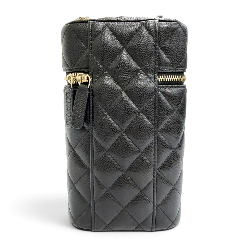 CHANEL Matelassé Caviar Skin Vanity Phone Bag Chain Shoulder Bag, Black with Gold Hardware, Made in Italy, Women's — Like New