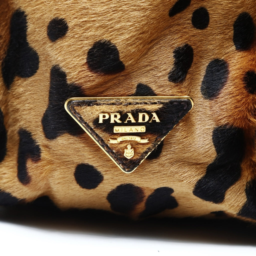 Prada Harako Leopard Print 2-Way Handbag in Brown