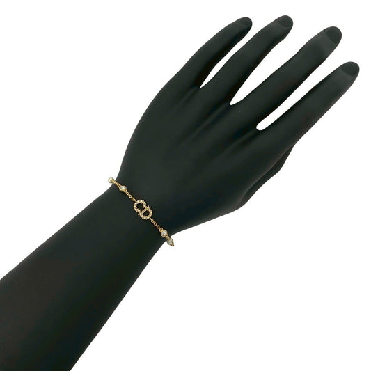 Christian Dior CD Logo GP Rhinestone and Faux Pearl Bracelet in Gold 04991