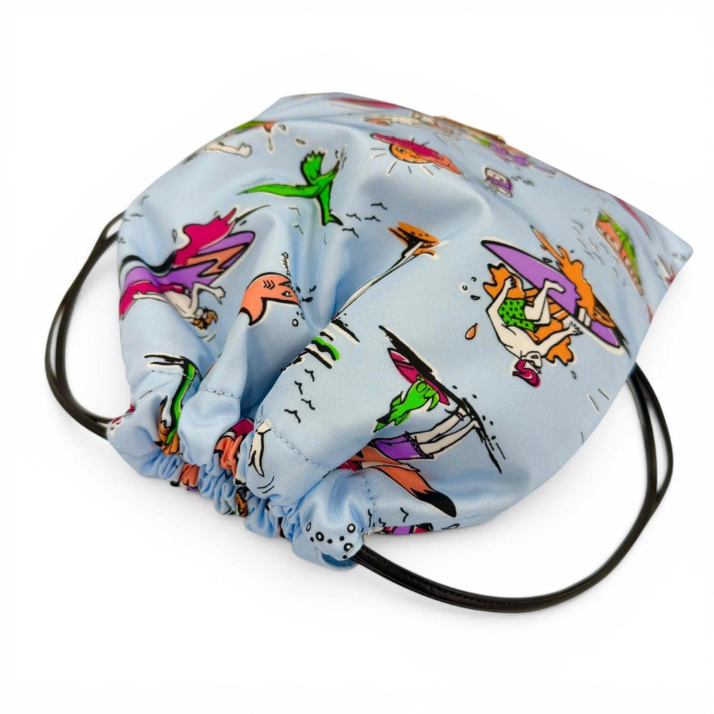PRADA 1NK001 Triangle Logo Surfing Print Drawstring RE-NYLON Bag Pouch Blue Multicolor Made in Italy Women's — Like New