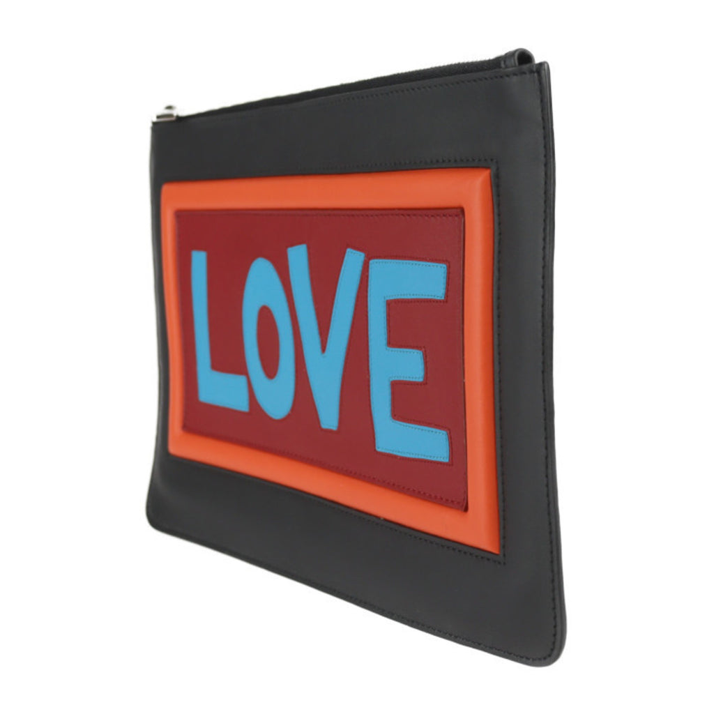 FENDI Pouch Second Bag 7N0078 Leather Black Multicolor Clutch LOVE