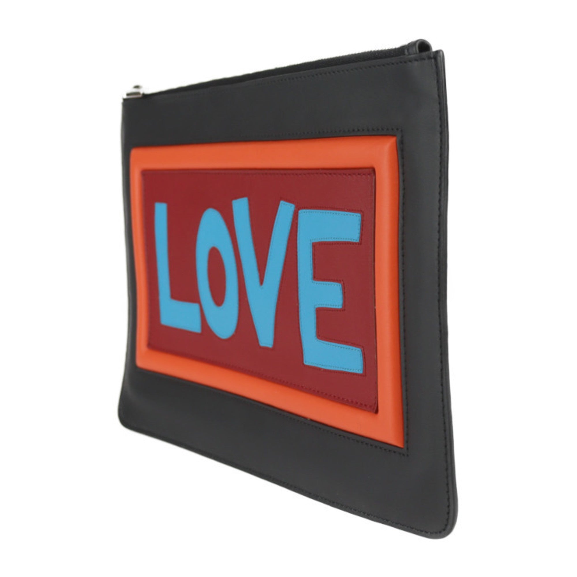 FENDI Pouch Second Bag 7N0078 Leather Black Multicolor Clutch LOVE