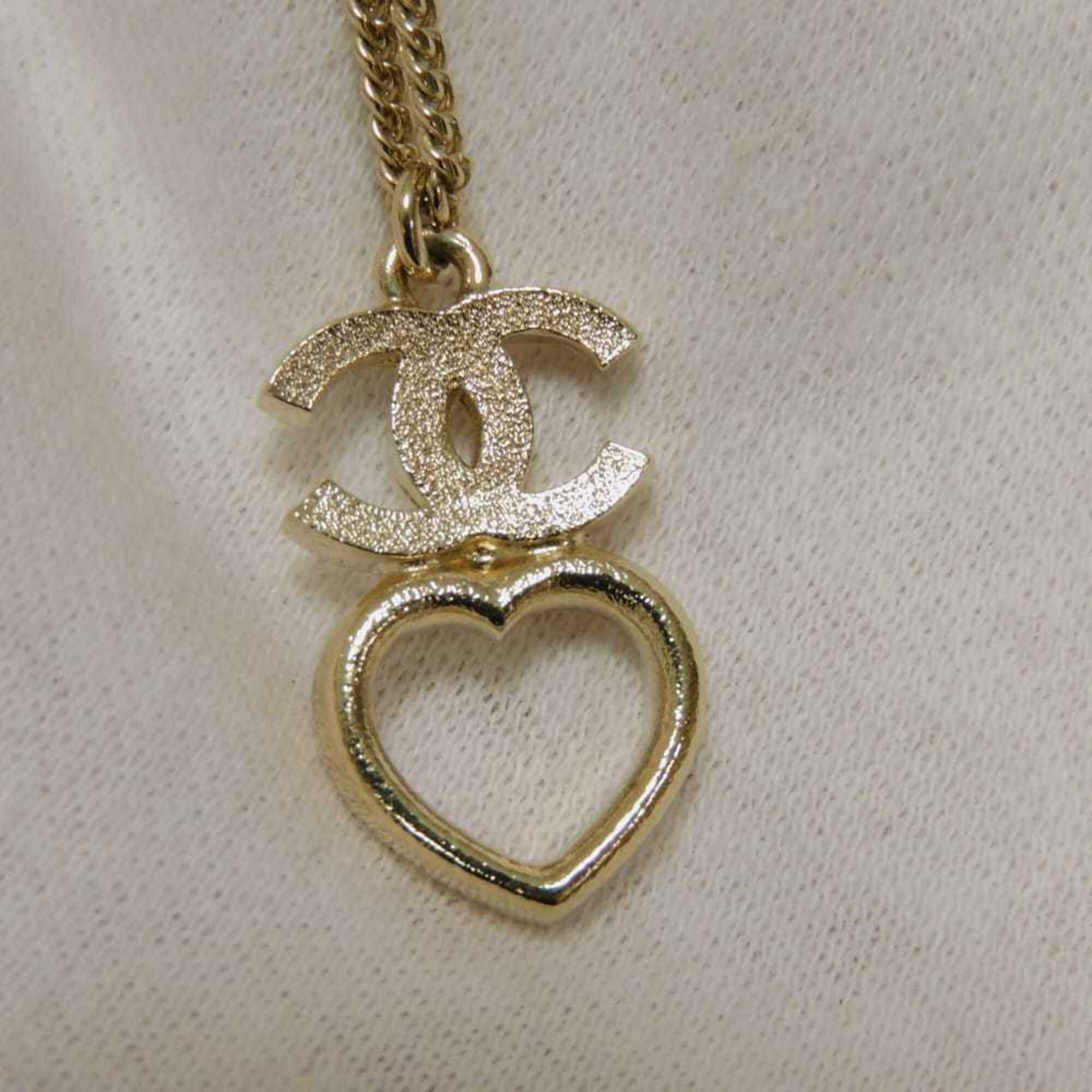 Chanel necklace, Coco Mark, heart, crystal, costume pearl, rhinestone, metal, F23B, CC mark, clear, ABB651, women's — Like New