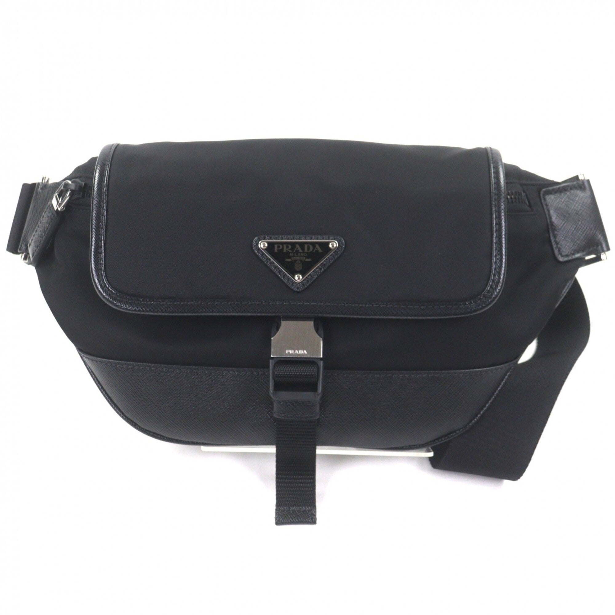 PRADA 2VH176 Nylon Leather Triangle Logo Plate Re-Nylon Body Bag Black Made in Italy Men's — Like New
