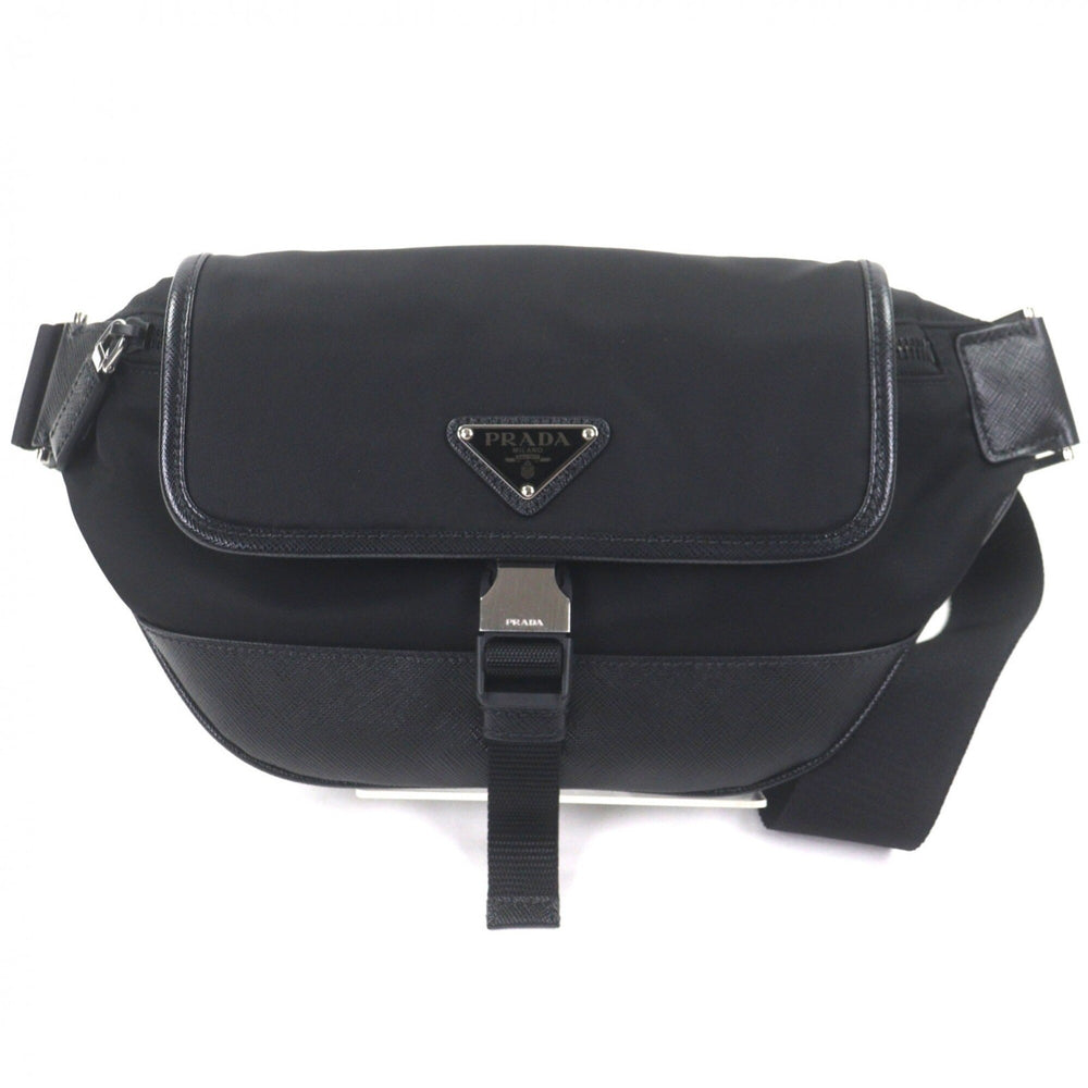 PRADA 2VH176 Nylon Leather Triangle Logo Plate Re-Nylon Body Bag Black Made in Italy Men's — Like New