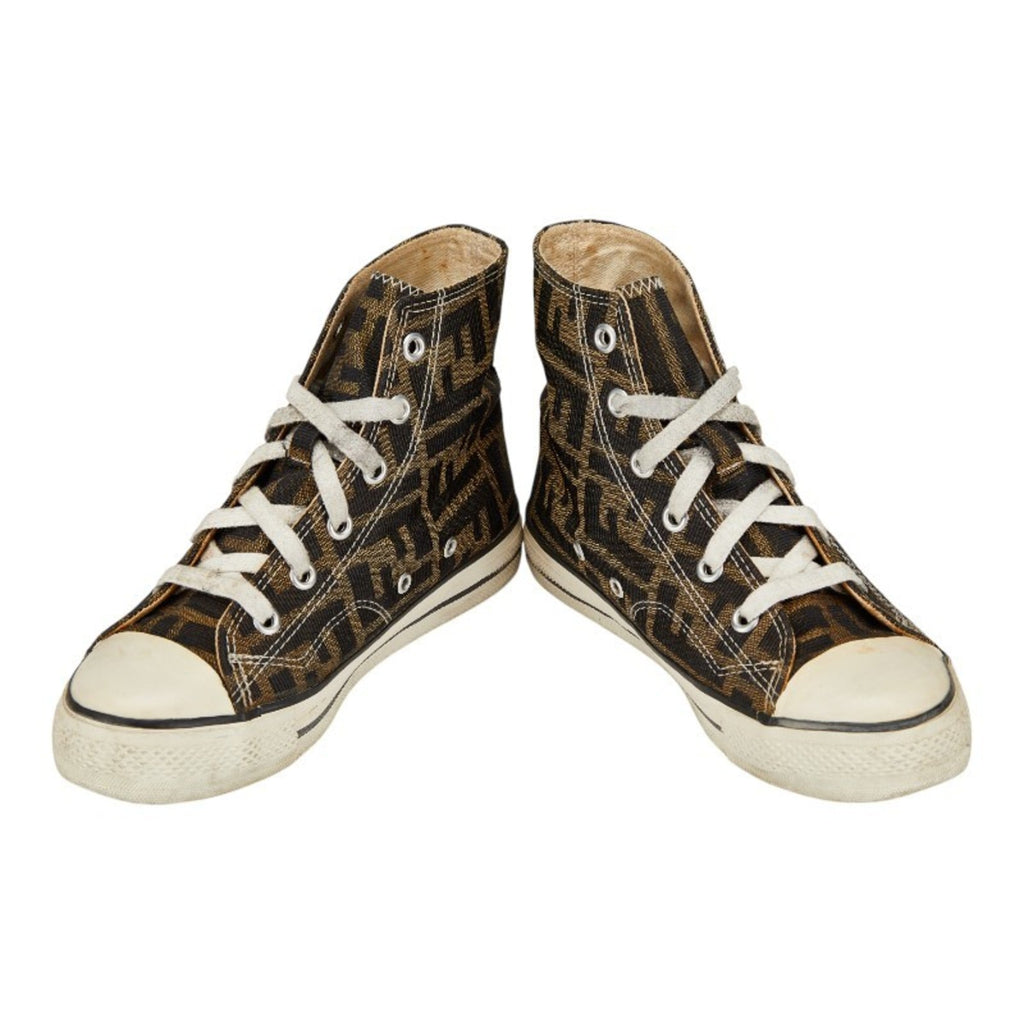 Fendi Zucca High-Top Sneakers, Size 34, Beige/Brown Canvas, Women's, FENDI