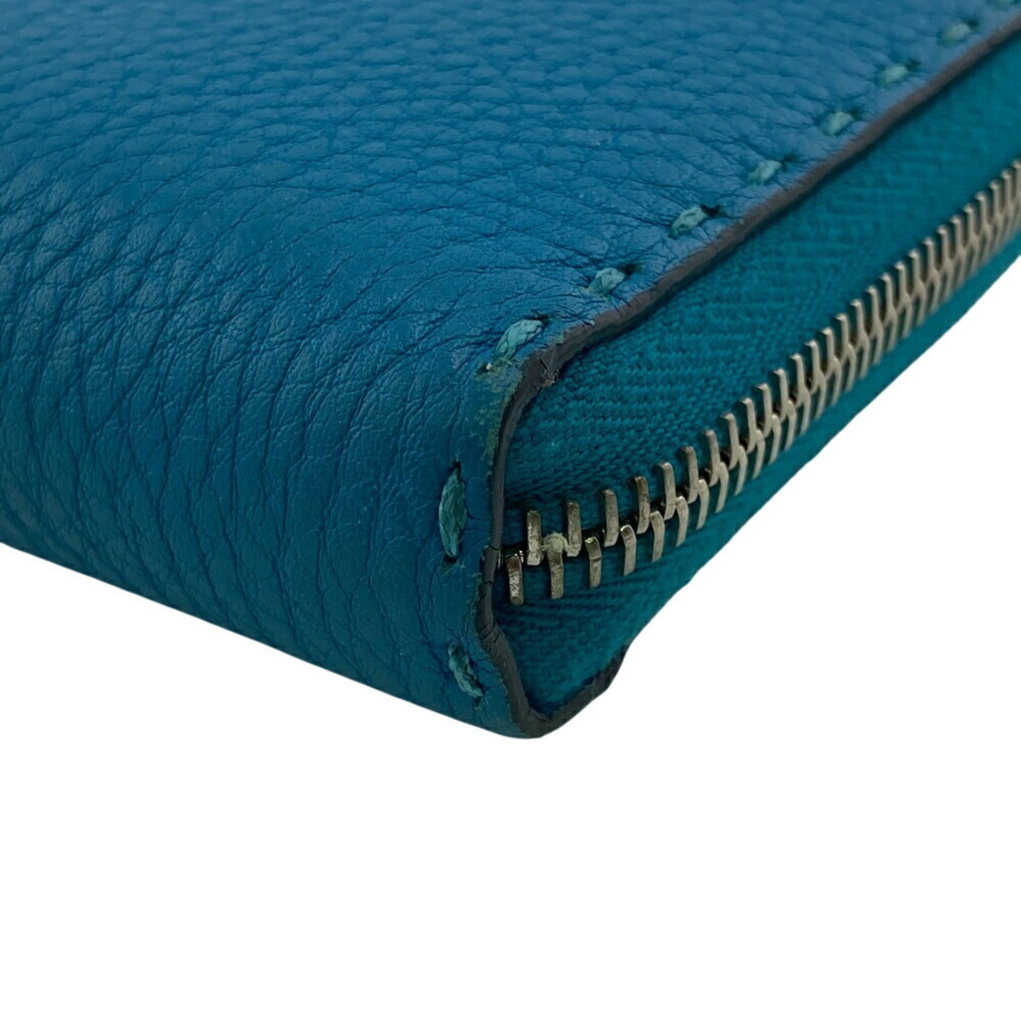 FENDI Long Wallet, Hand-Stitched Round Selleria, Blue, Women's