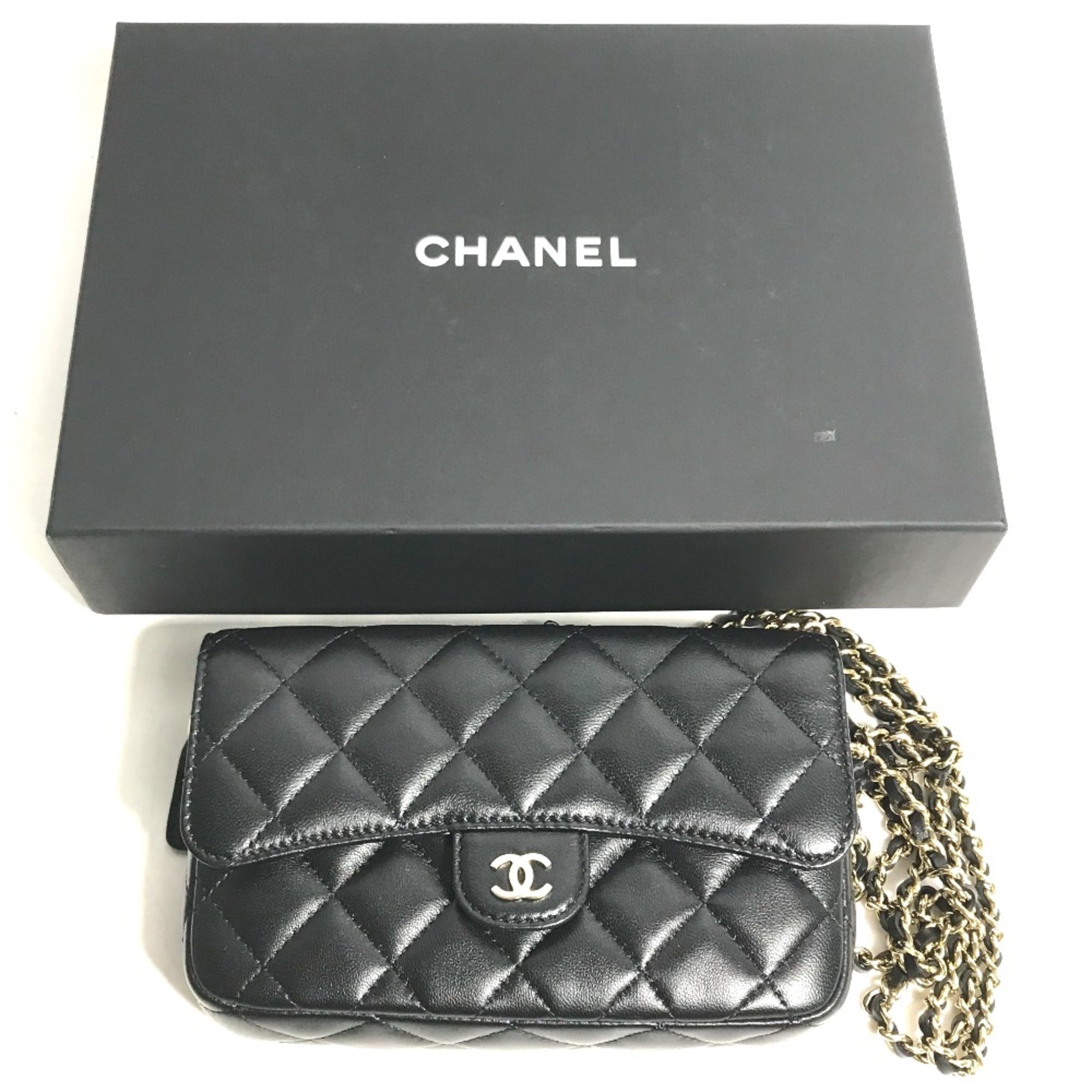Chanel AP2096 CC Mark Phone Case Wallet CC Crossbody bag Long Wallet Shoulder Bag Black Gold — Like New