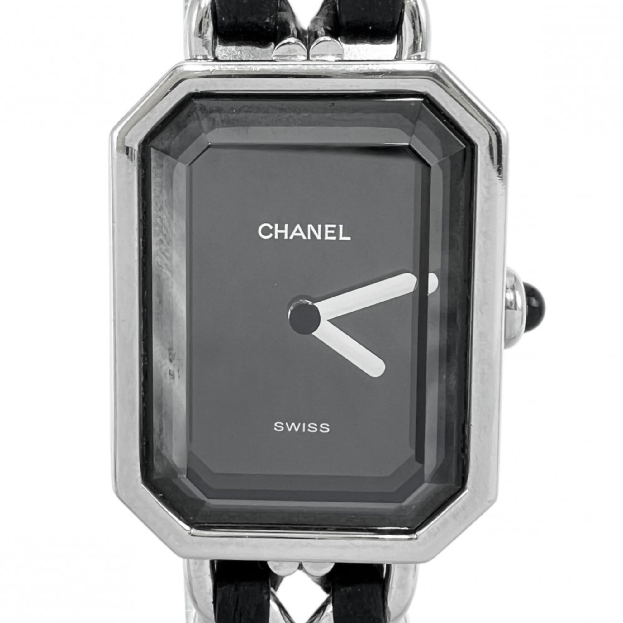 Chanel Ladies' Premiere L Watch, Battery-Powered, Black Dial, Stainless Steel Quartz Movement, Silver/Black Strap — Good