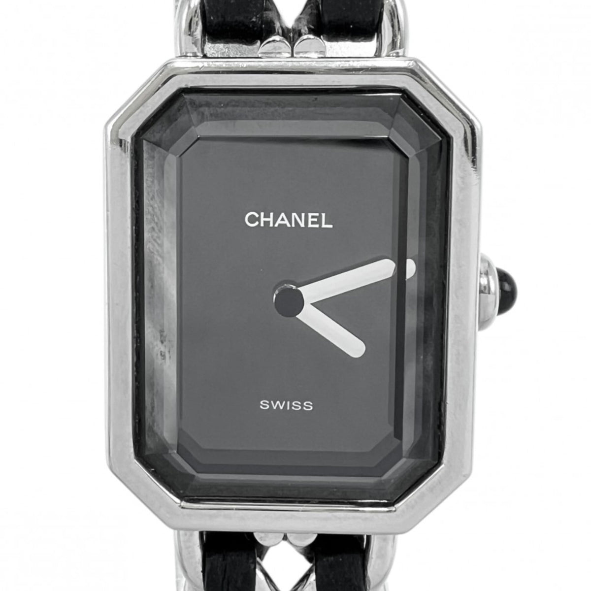 Chanel Ladies' Premiere L Watch, Battery-Powered, Black Dial, Stainless Steel Quartz Movement, Silver/Black Strap — Good