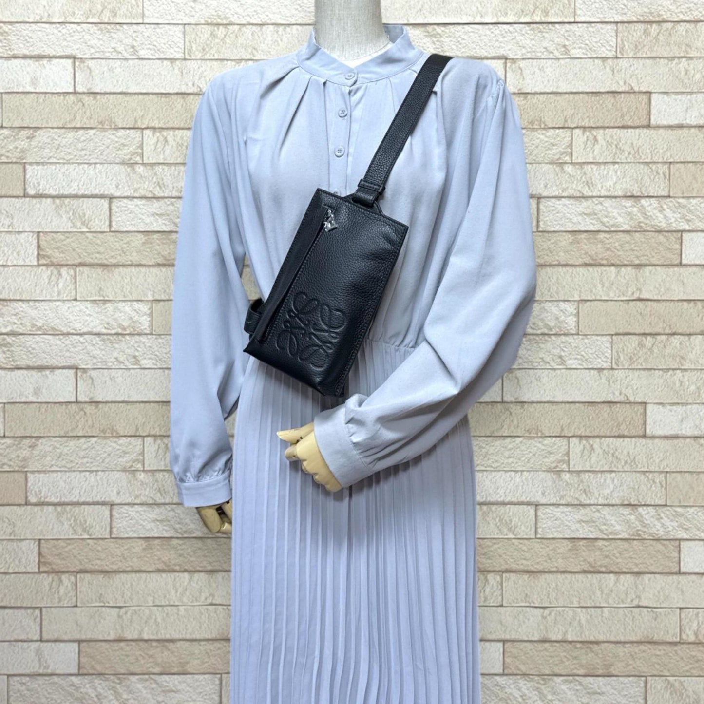 Loewe Vertical T-Pocket Anagram Body Bag, Leather, Black, C500PO02X02, Unisex