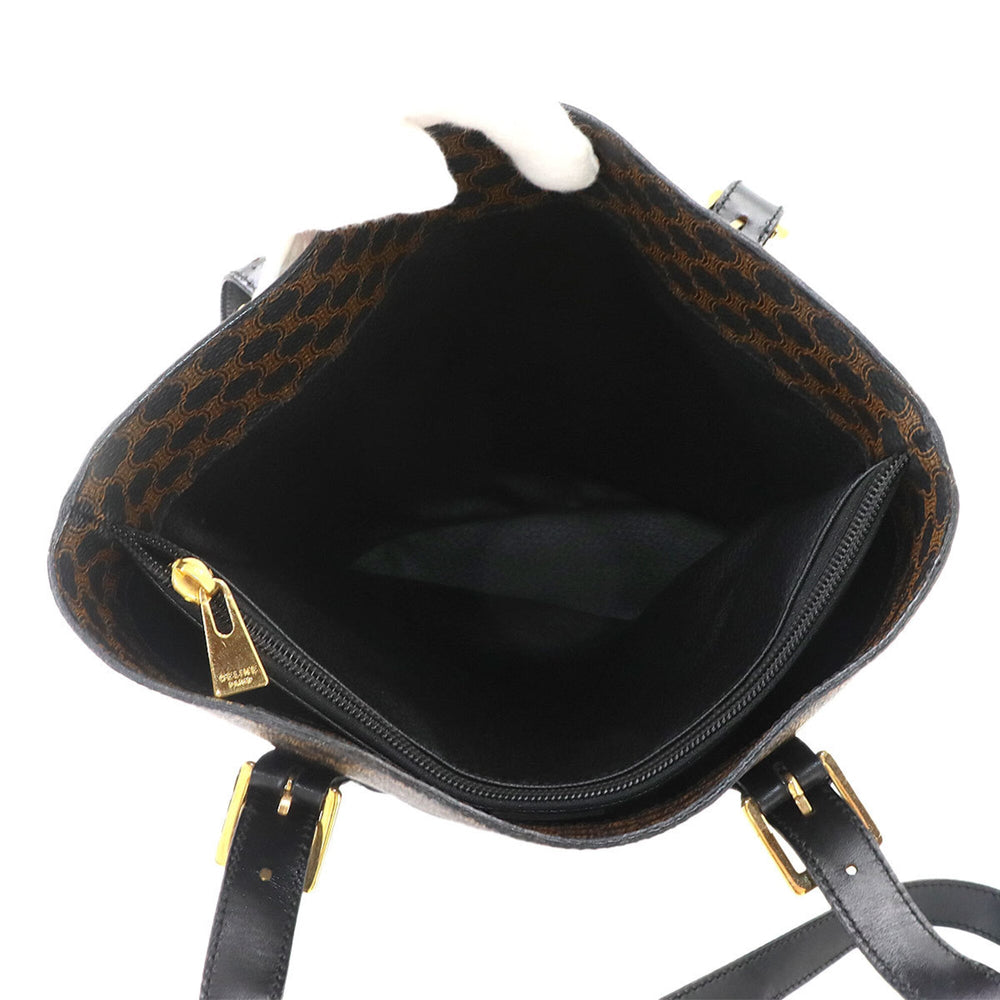 Celine Macadam Tote Handbag, Black/Brown Leather, Gold Hardware — Like New