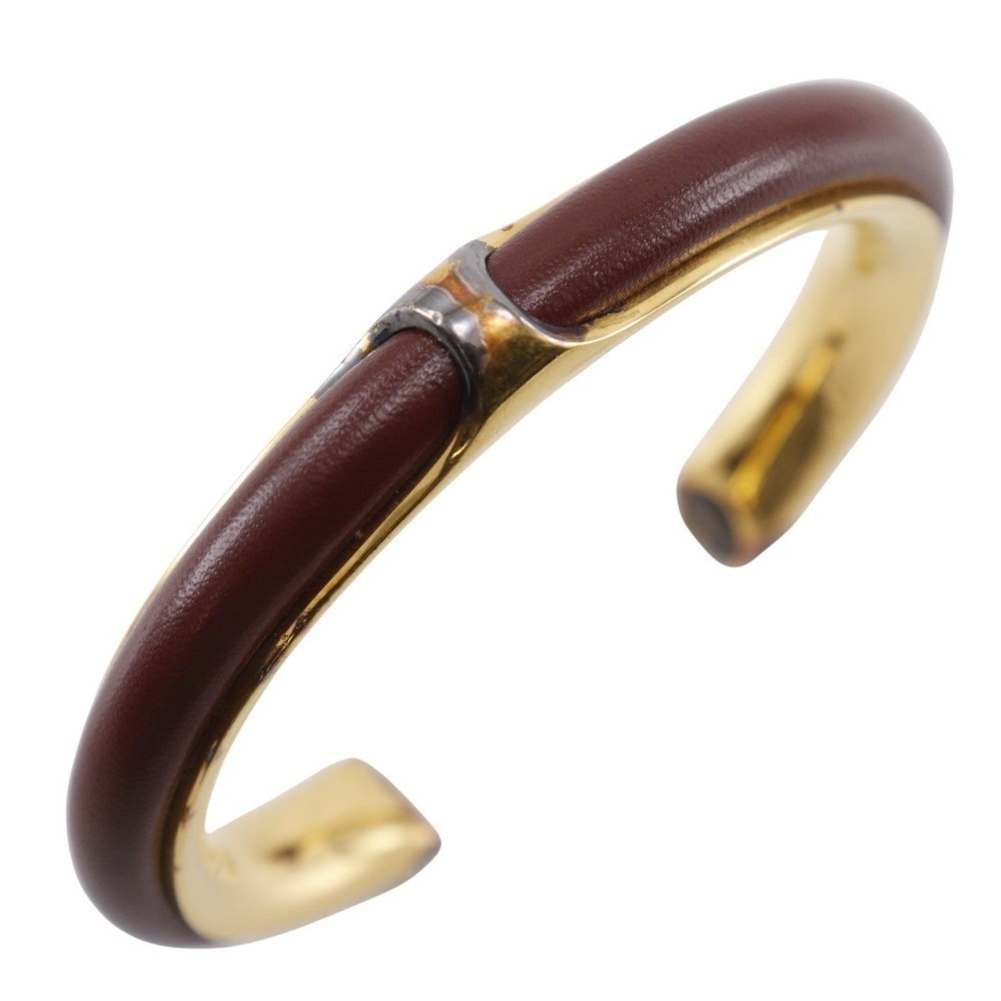 Hermes HERMES Bangle Gold Plated x Leather Brown Approx. 36.3g Women's