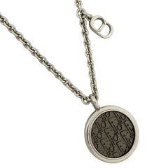 Christian Dior Dior Men's Oblique Circle Pendant Necklace in Silver and Black — Like New