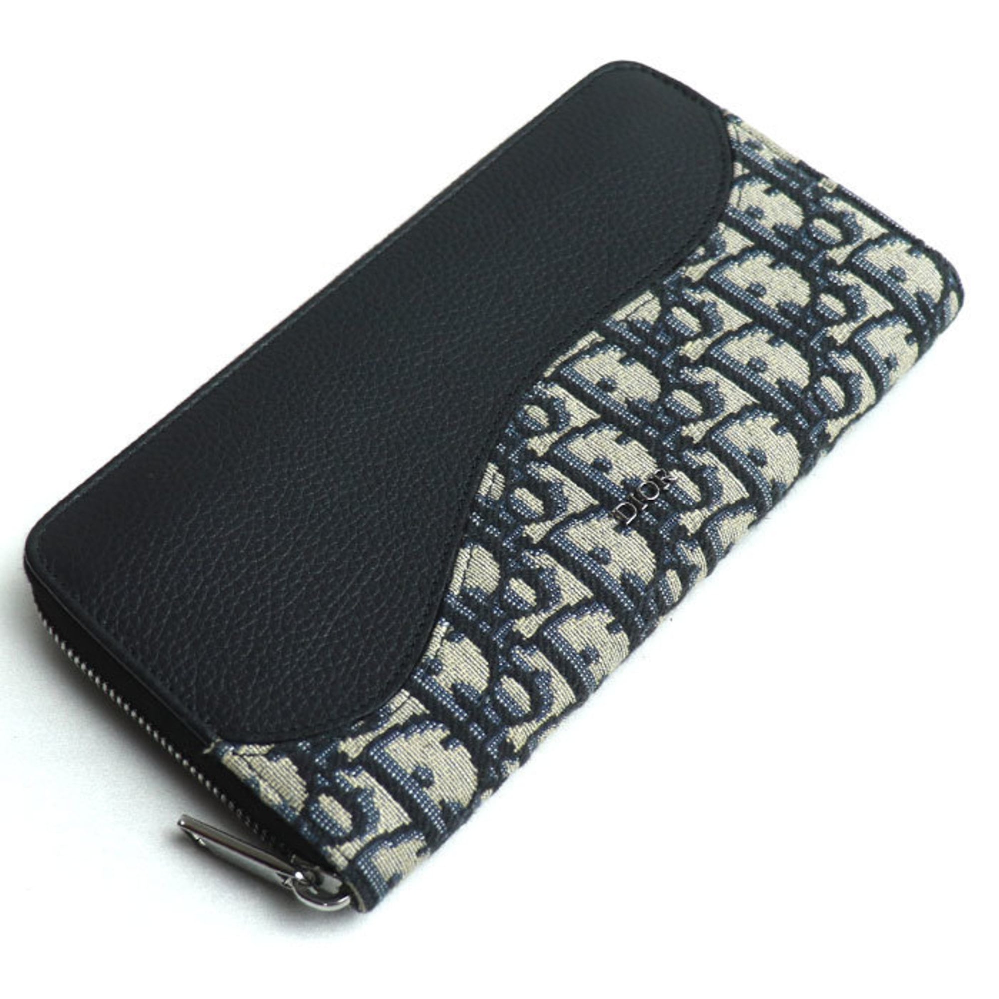 Christian Dior Pre-owned Dior Oblique Jacquard Long Zip Wallet, Navy, 2ADBC315YKS_H05E, Women's