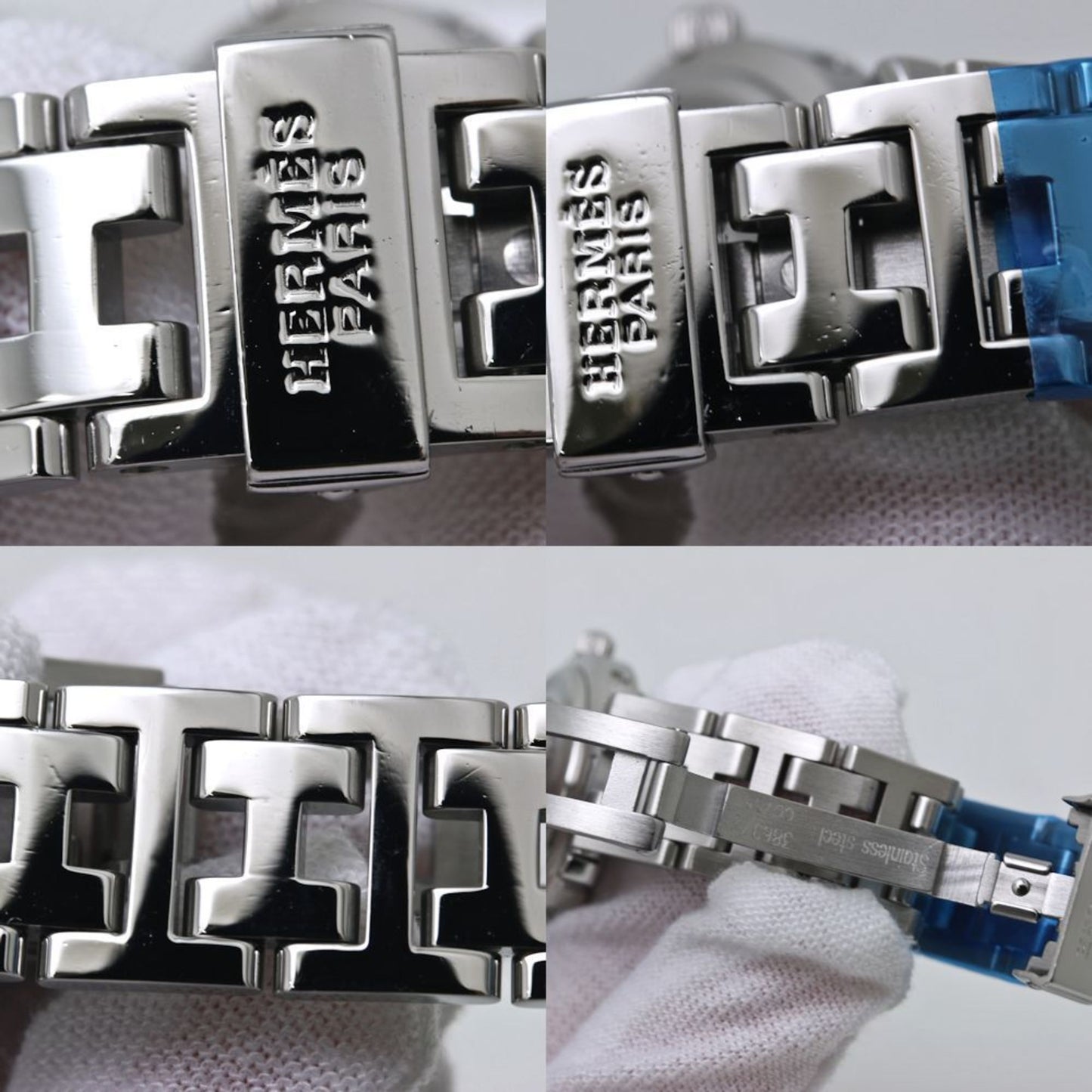 HERMES Clipper Nakreh (old buckle) women's watch CL4.230.215 3869 with 12 diamond bezel and bracelet in stainless steel (40047)