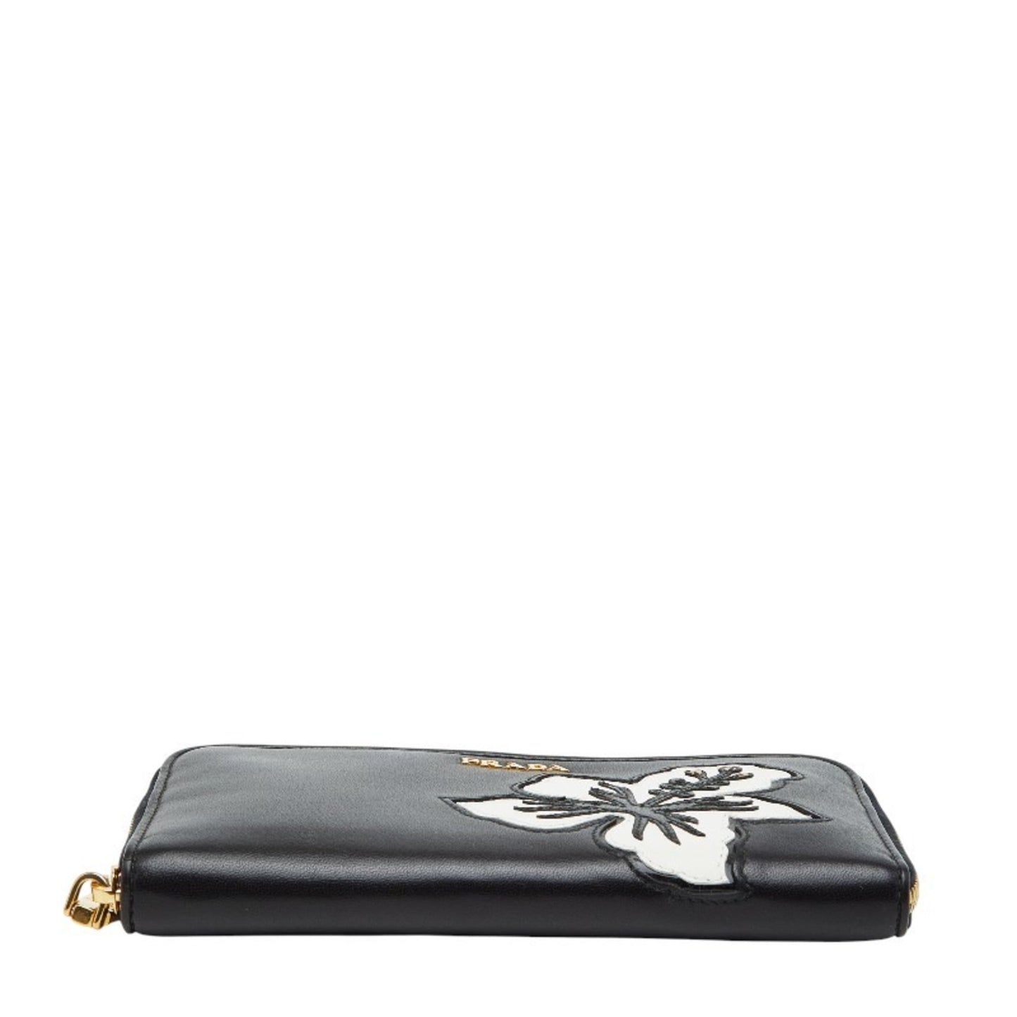 Prada Flower Hula Hawaii Long Wallet Black Leather Women's PRADA